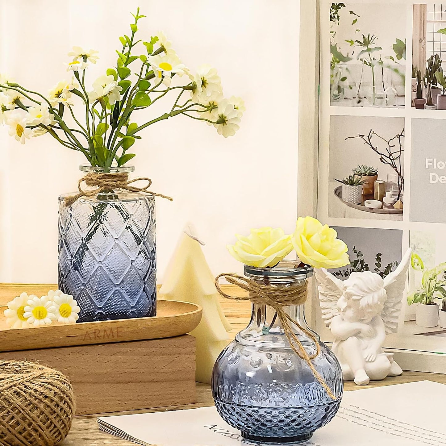 Mini Flower Vintage Vases / Blue / Set of 32