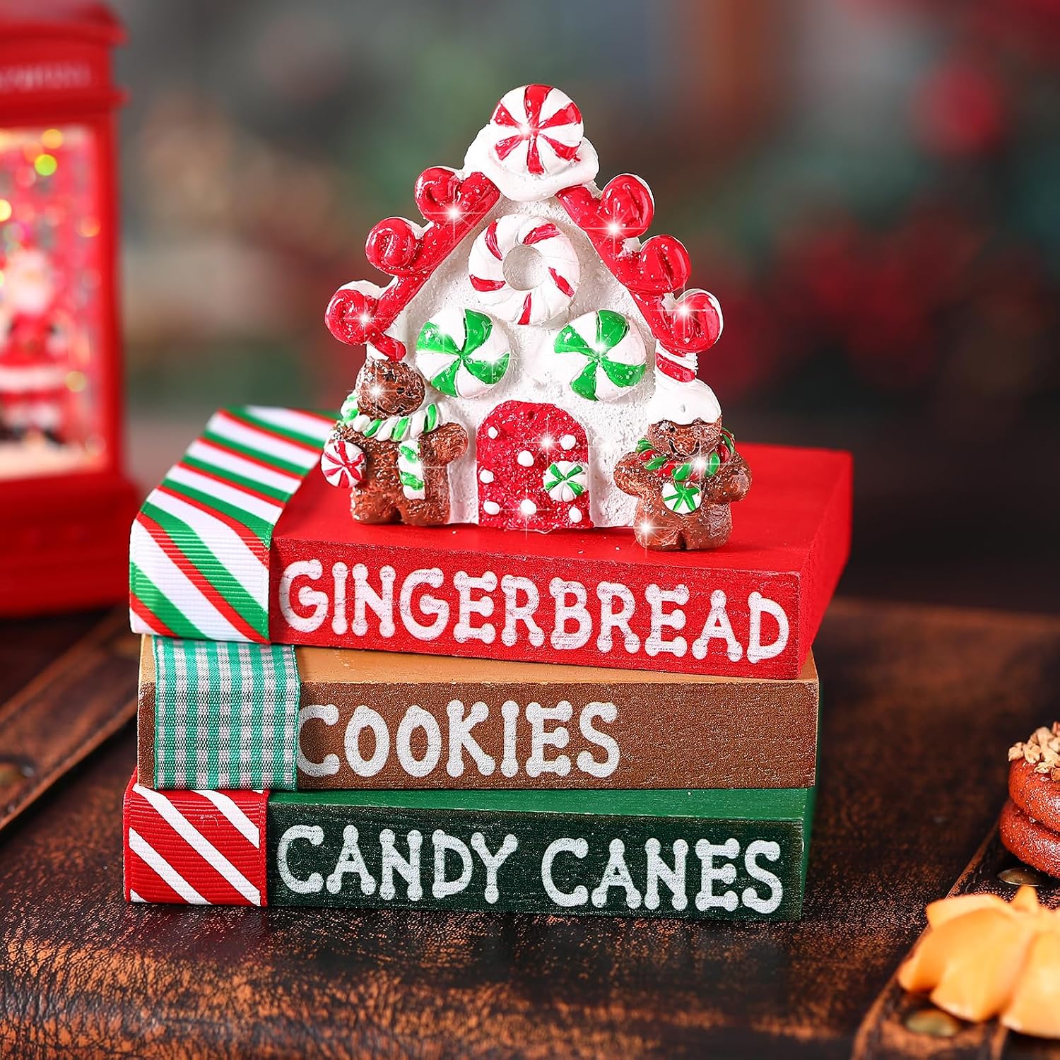 Christmas Table Decoration Resin Gingerbread House Tiered Tray Decor Wood Rustic Gingerbread Block