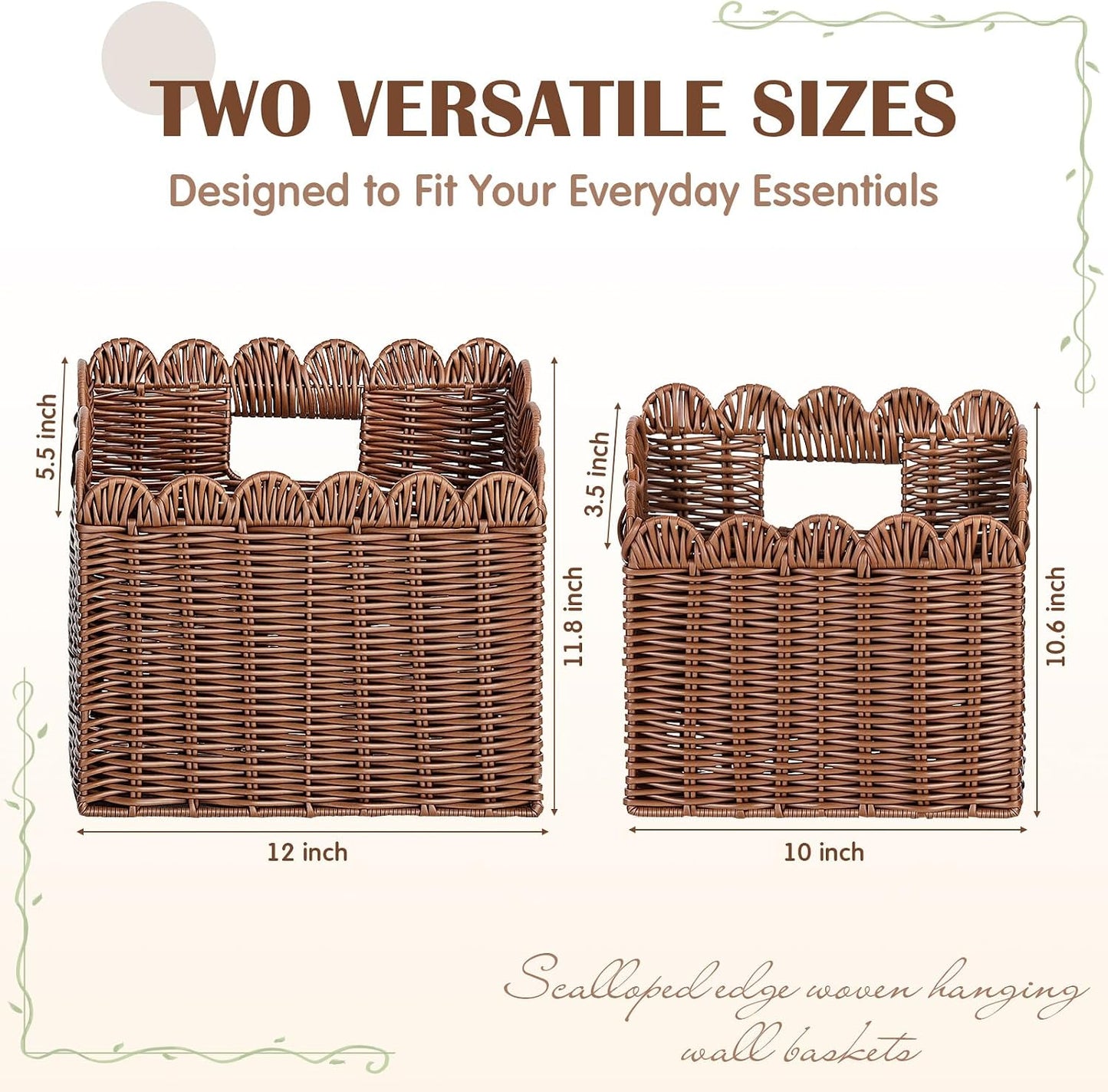 Scalloped Wicker Hanging Basket / Set of 2