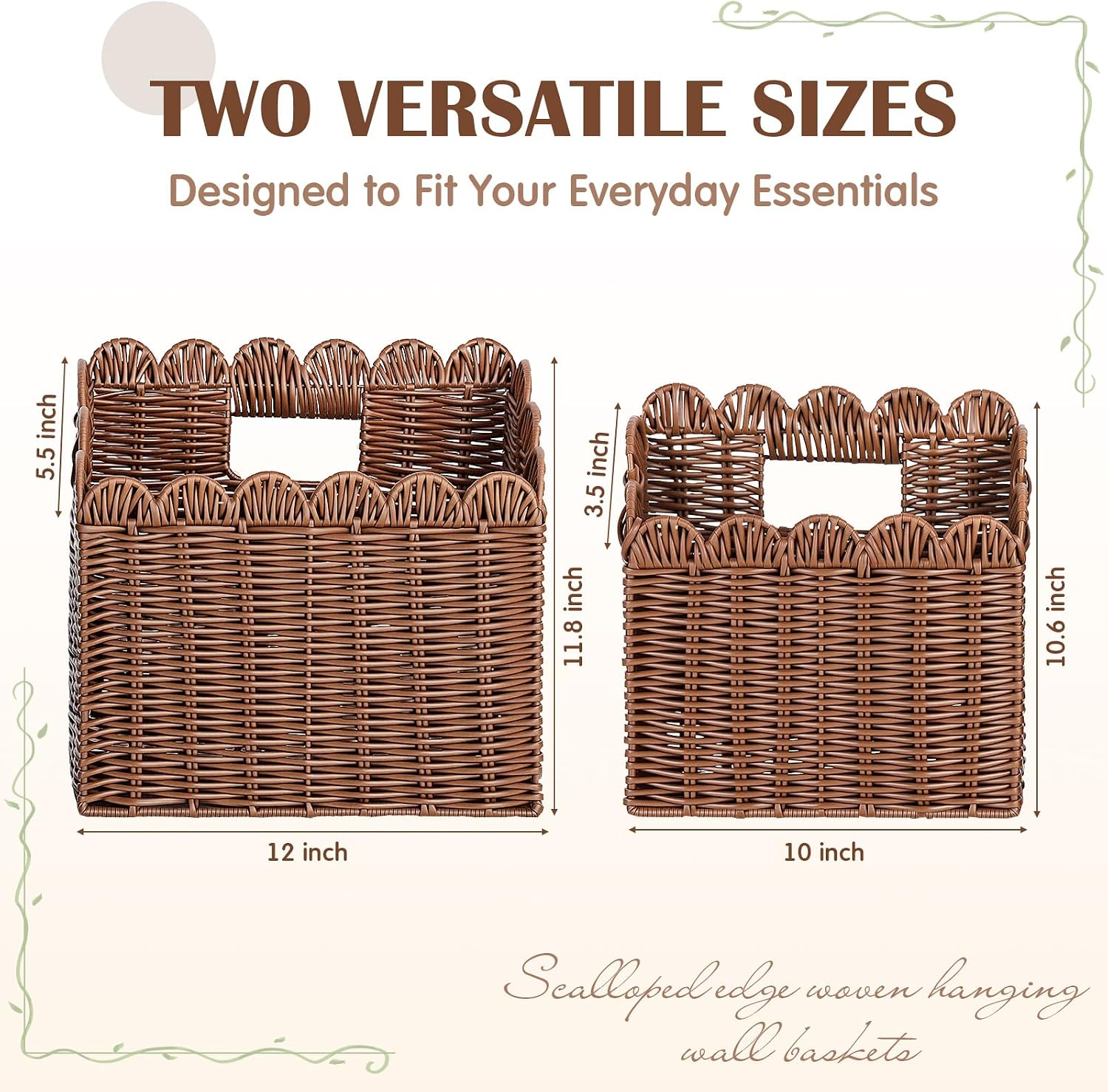 Scalloped Wicker Hanging Basket / Set of 2