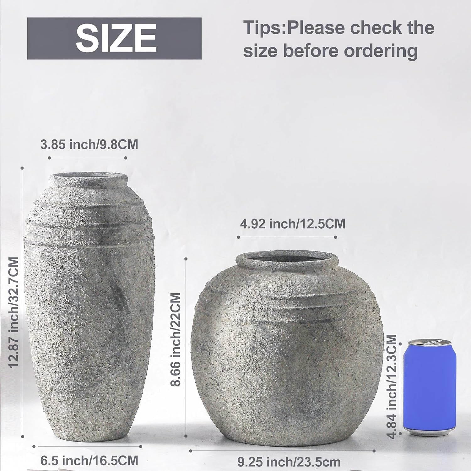 Large Ceramic Rustic Vase / 101-3-12.87in / 12.87 Inch