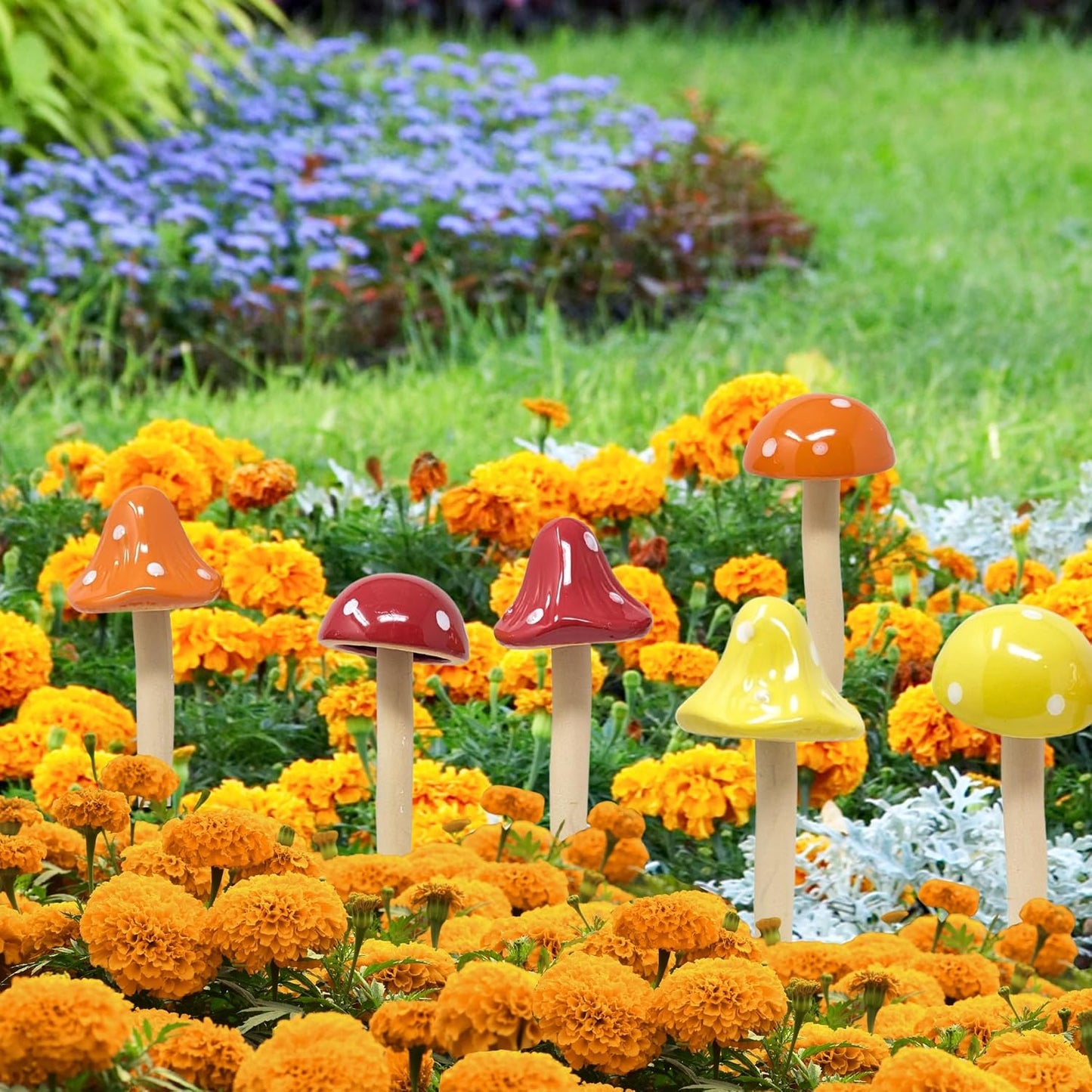 Flower beds / Decorative Porcelain Garden Stakes for Fairy Garden / Set of 6
