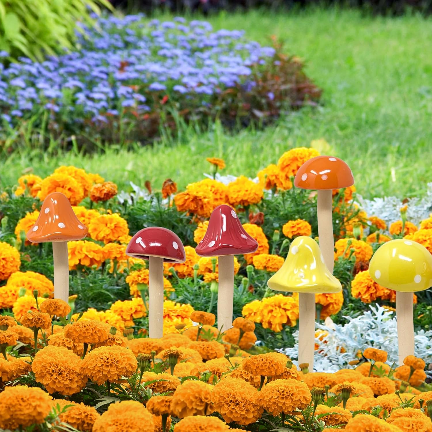 Flower beds / Decorative Porcelain Garden Stakes for Fairy Garden / Set of 6