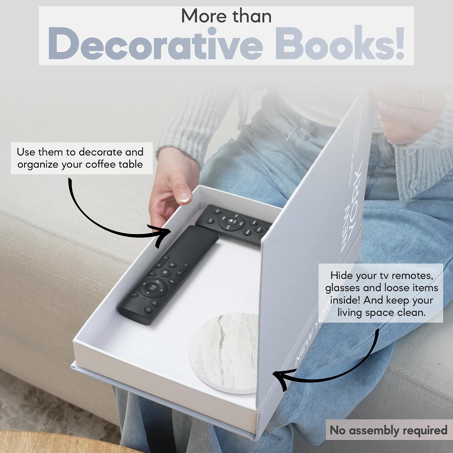 Faux Book Storage Box / Beige/gray / Modern / Set of 2