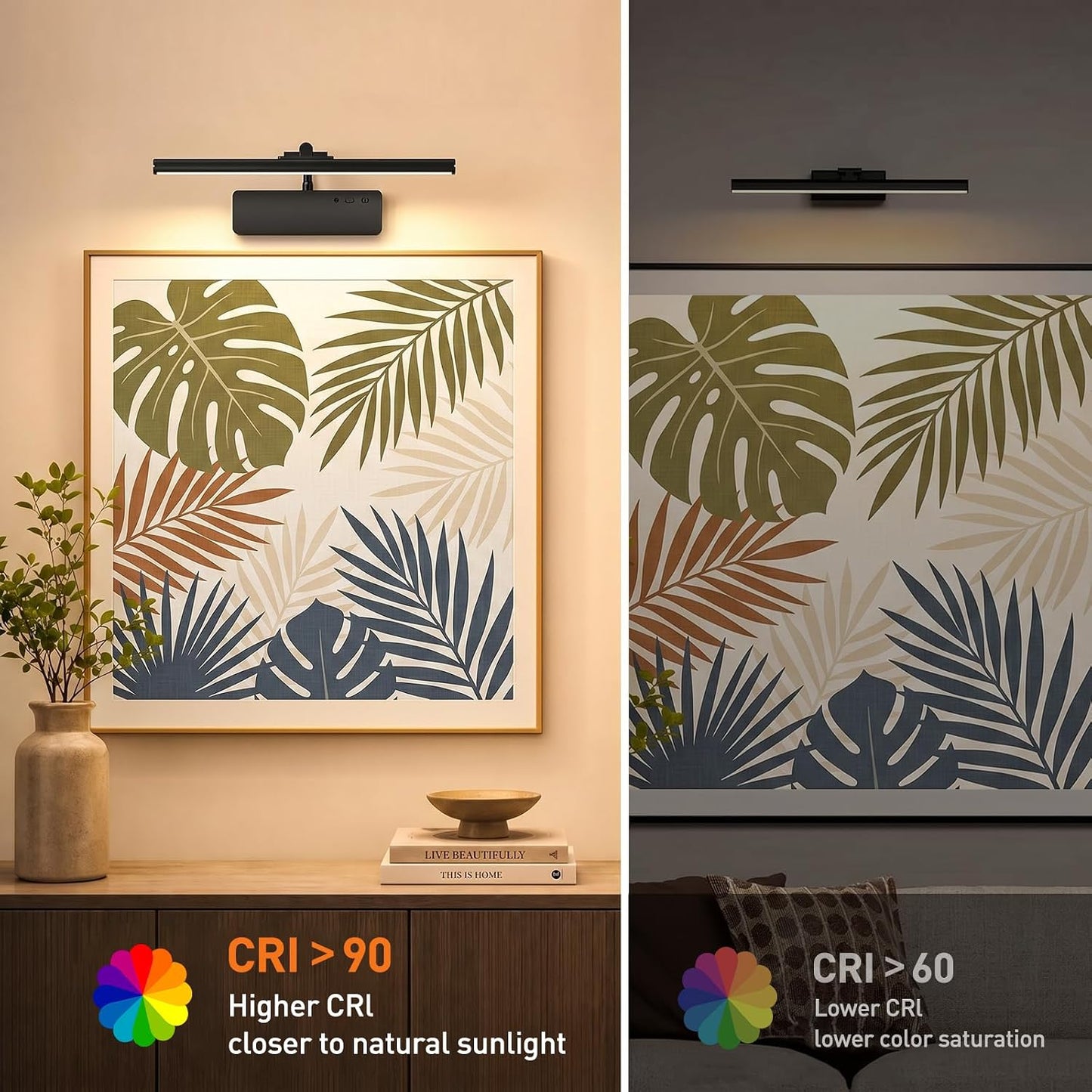 Picture Light, 15.35inch Wireless Picture Lights for Wall Rechargeable, 5400mAh Battery Wall Light with Remote, 3 Color