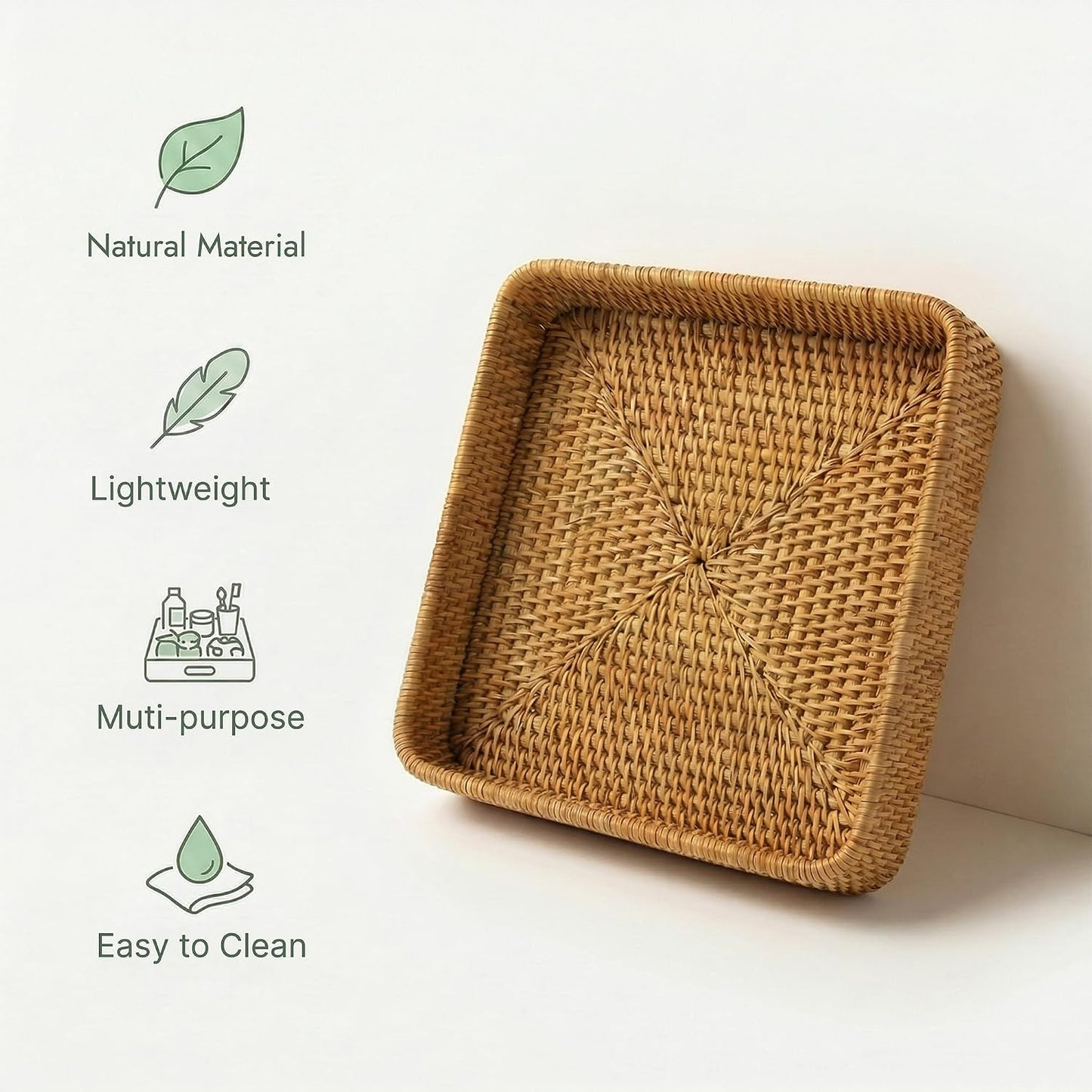 Wicker Tray / Woven Decorative Tray / 8.3 x 8.3 / Natural Square S
