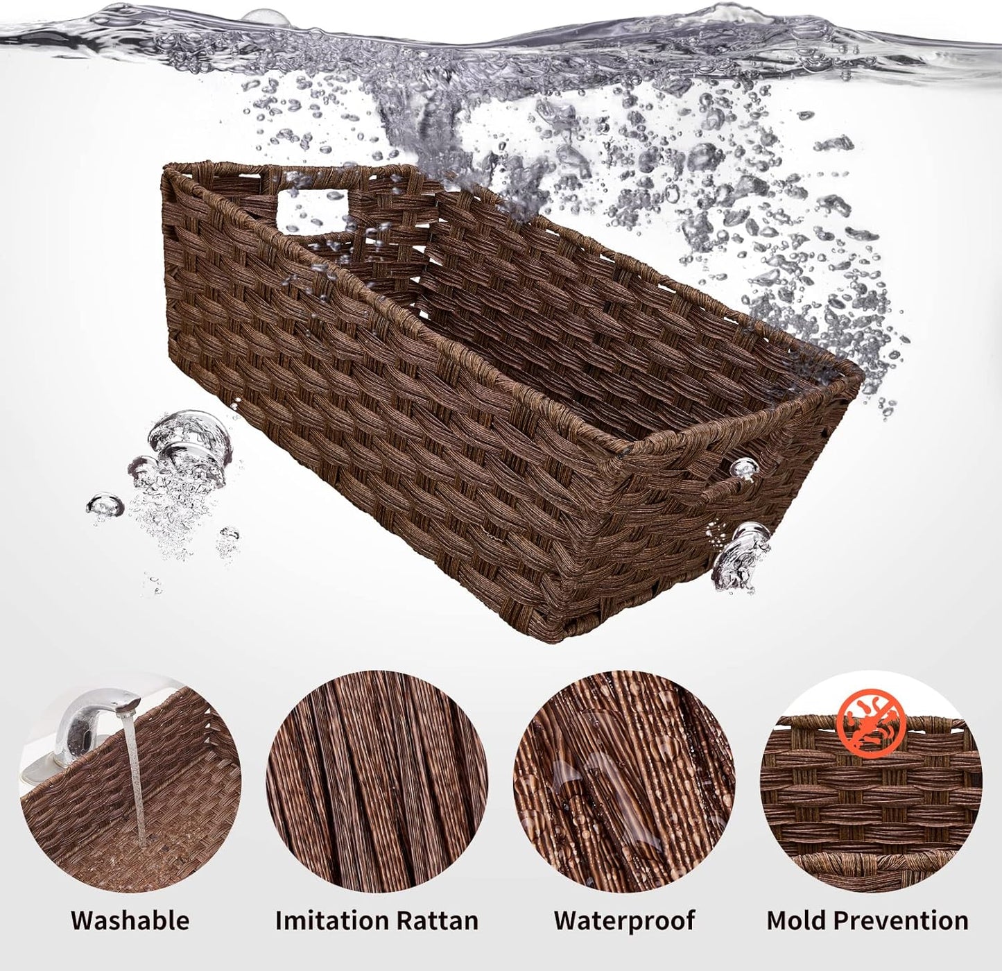 Metal Frame / Large Wicker Storage Basket / 15 x 10.3 x 5.2 / Brown / Set of 2