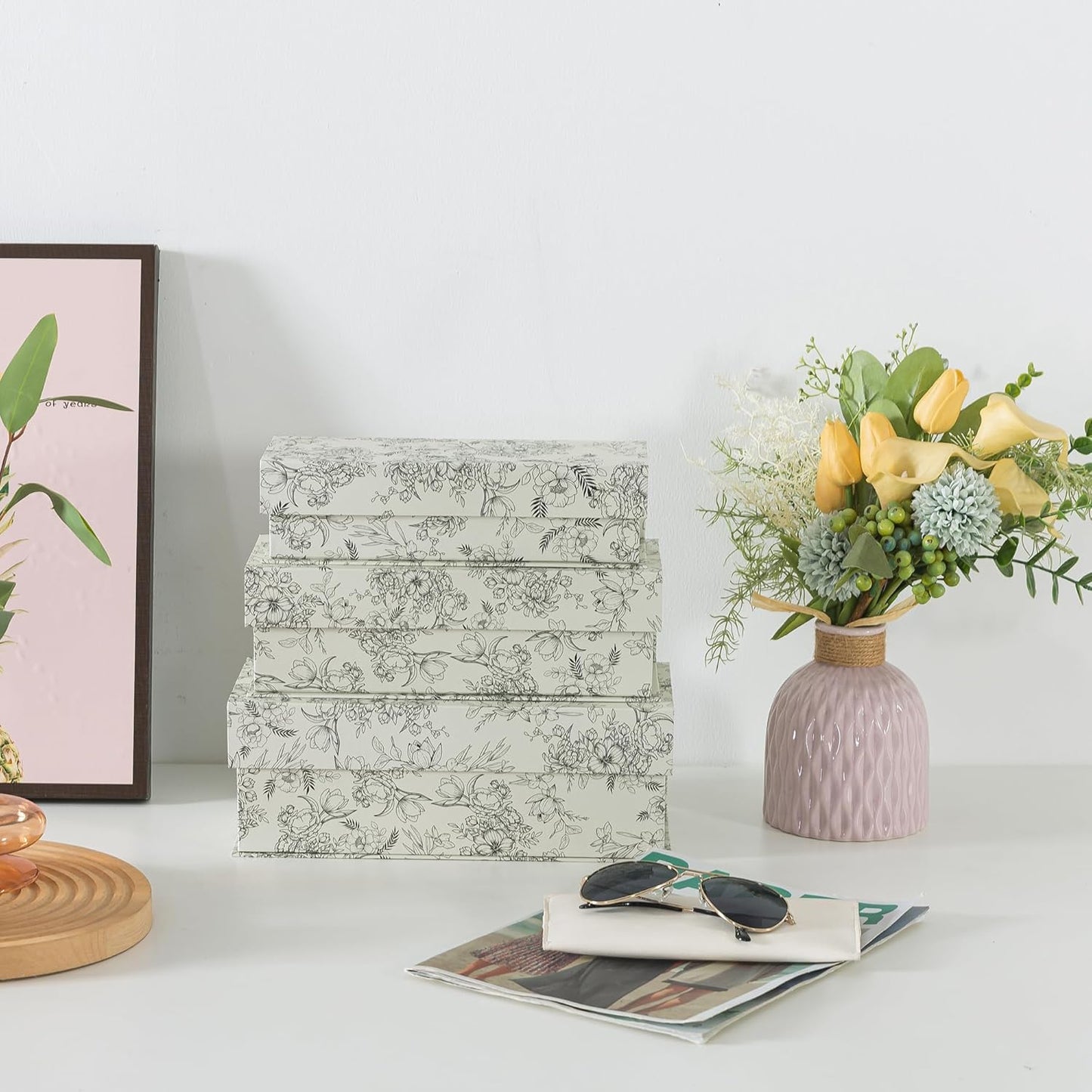 Cardboard Boxes / Decorative Storage Boxes / Elegant Floral / Set of 3