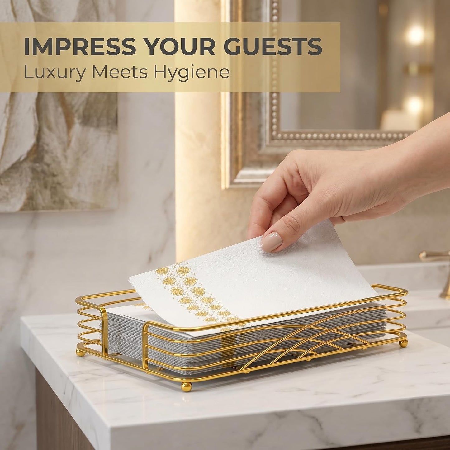 Gold Tray / D - Matt Gold Napkin Holder for Bathroom / Guest Towel Holder