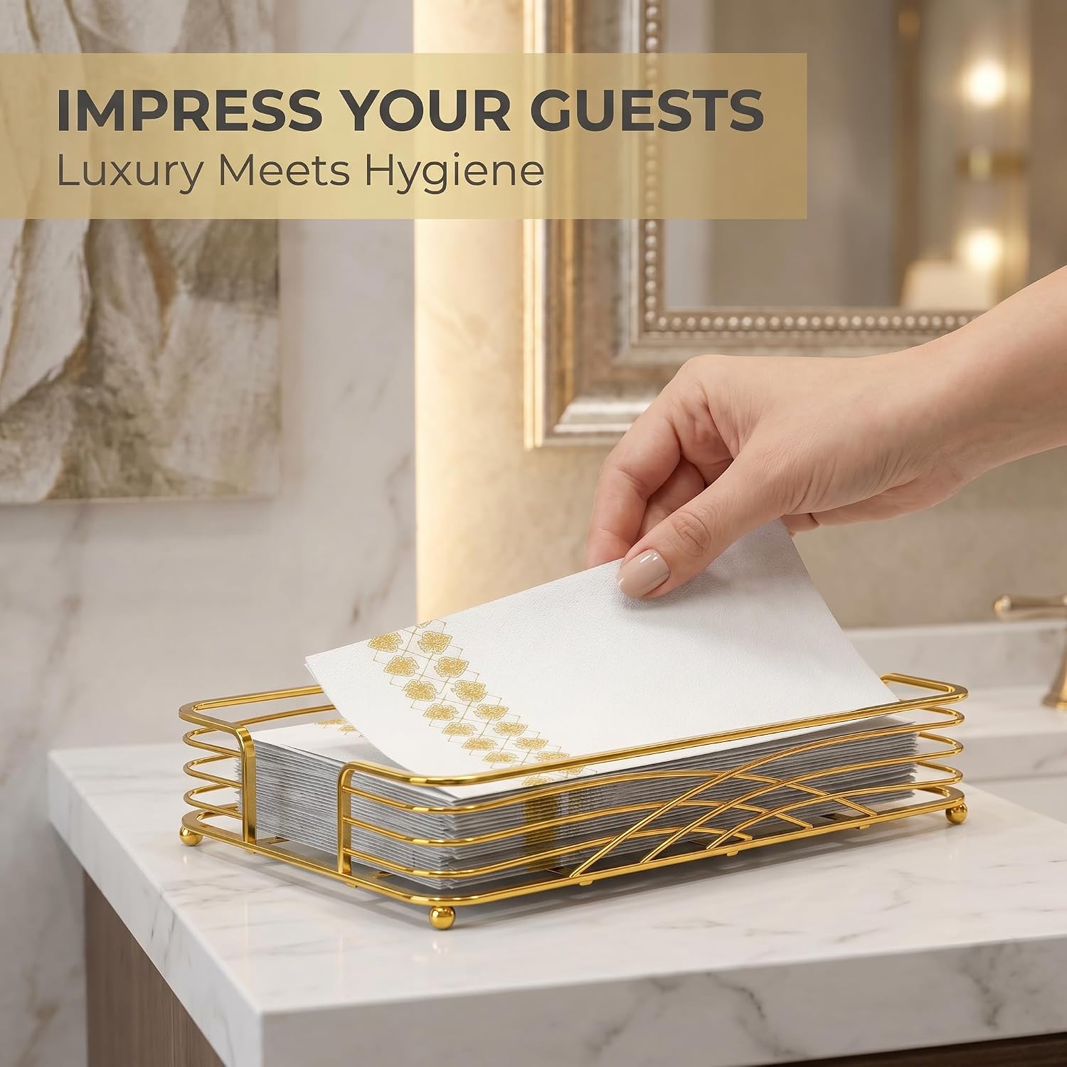 Gold Tray / D - Matt Gold Napkin Holder for Bathroom / Guest Towel Holder