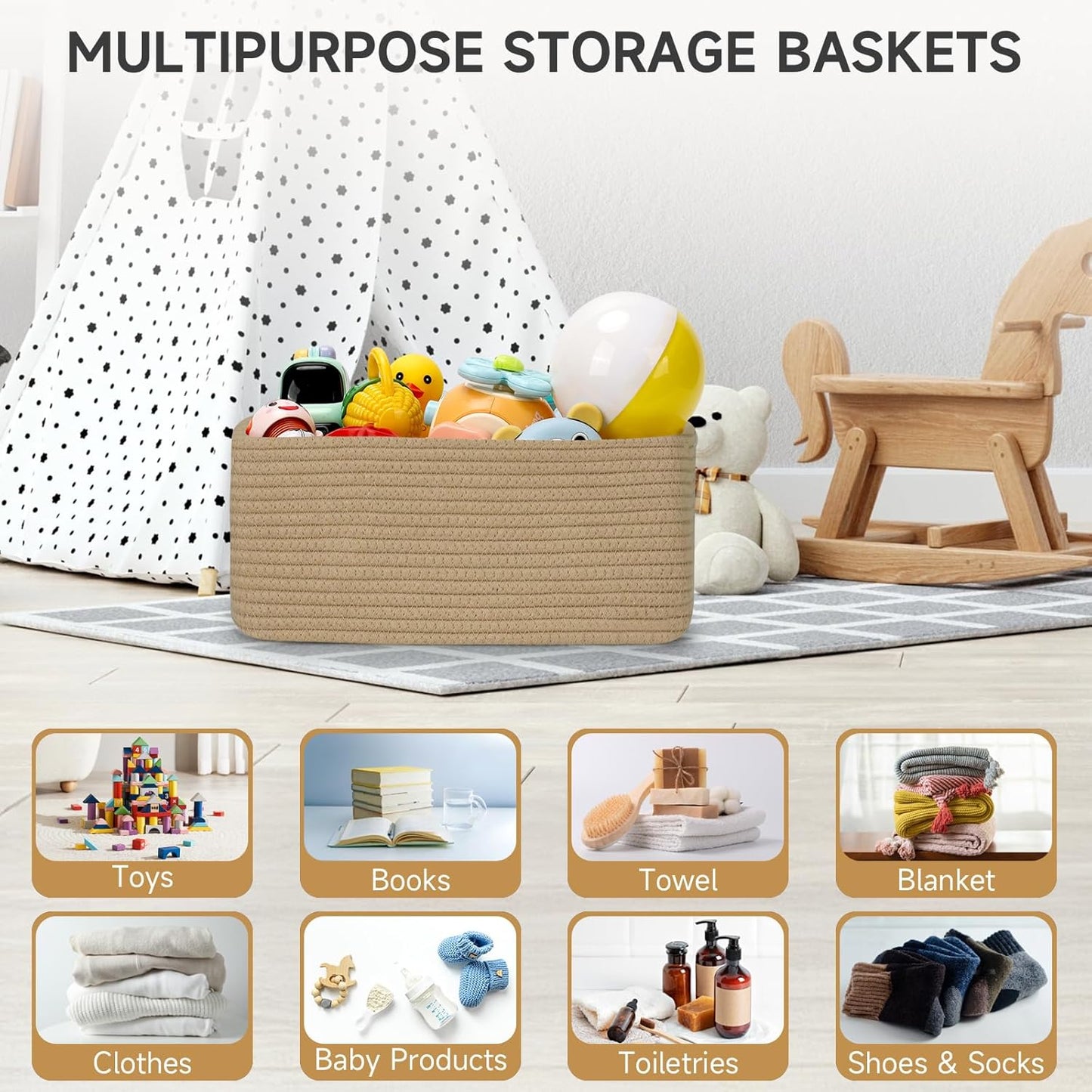 Woven Shelf Toy Basket / 13.7"lx7.1"wx6.7"h / Brown / Set of 3