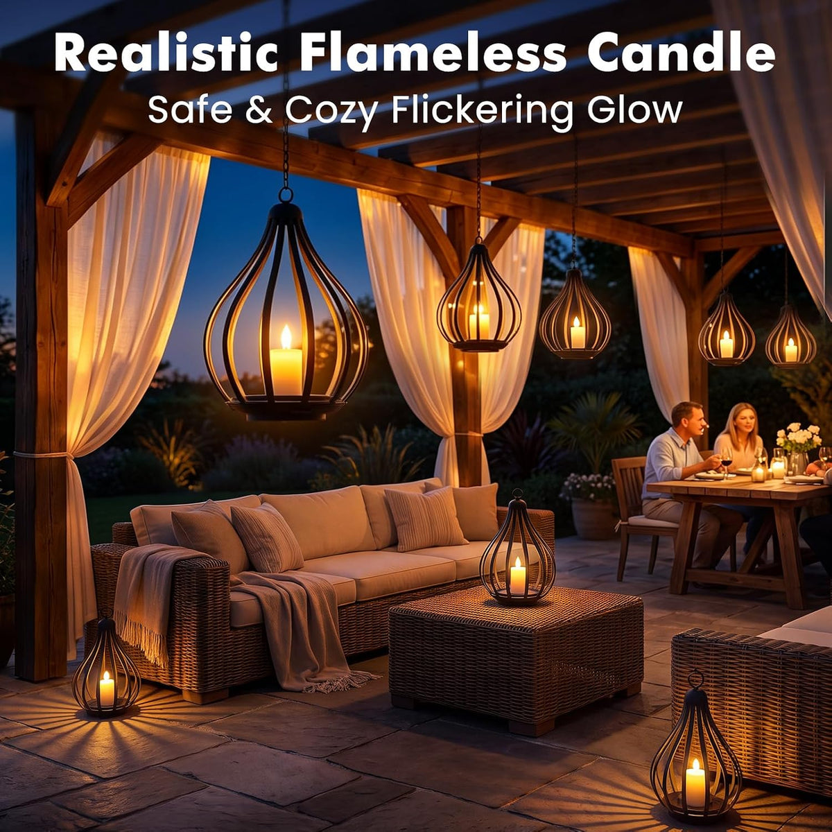 Solar Lanterns Outdoor Waterproof Hanging Solar Lights Outdoor Decor 4 Pack | Outdoor Solar Lanterns with Flickering