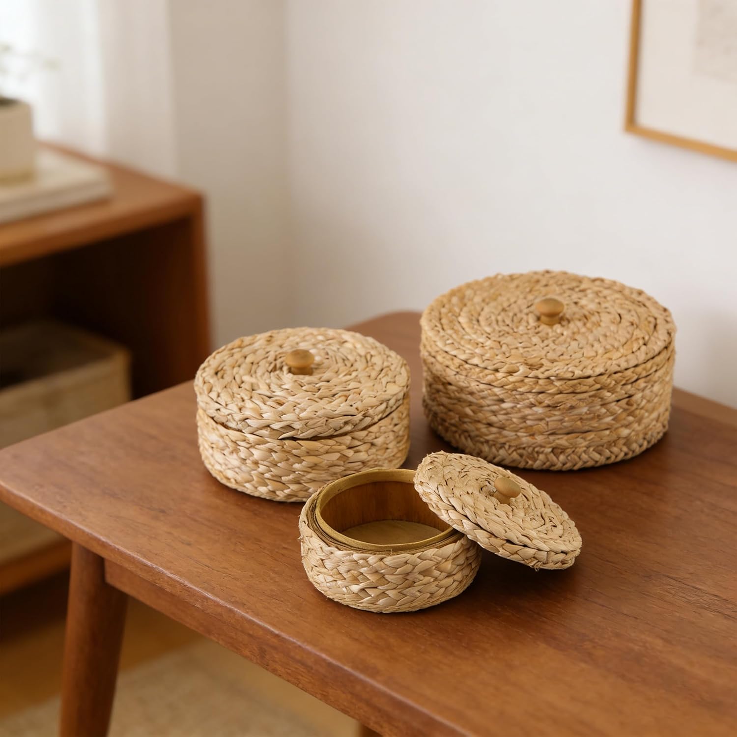 Boho Organizer / Handwoven Wicker Basket / Brown / Set of 3