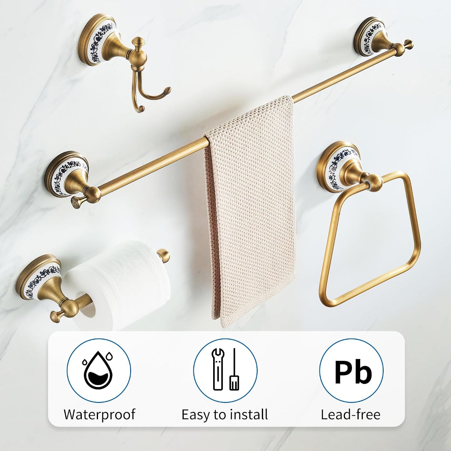 Antique Bronze Bathroom Hardware Set,Adjustable Towel Rack, Toilet Roll Paper Holder,Hand Towel Holder,Hook, Bathroom