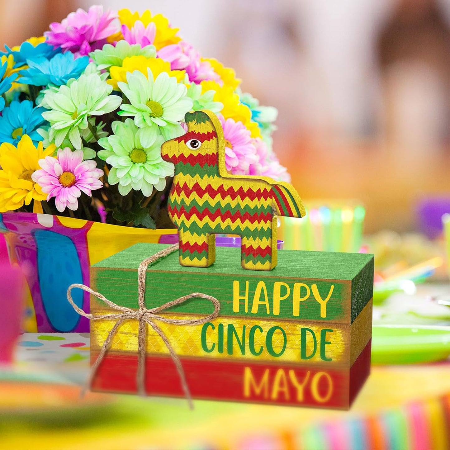 Decorations Wooden Mexican Table Decor Decorative Books Stack Signs / Cinco De Mayo / Set of 4