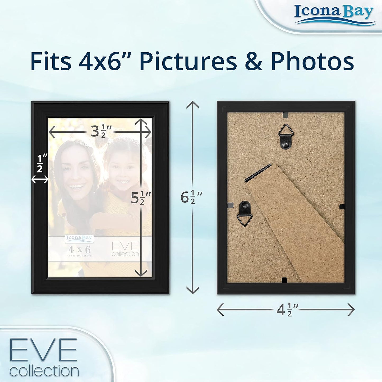 4x6 Picture Frames (Black, 3 Pack), Modern Double-Beveled Frame, Tabletop or Wall Mount, Eve Collection