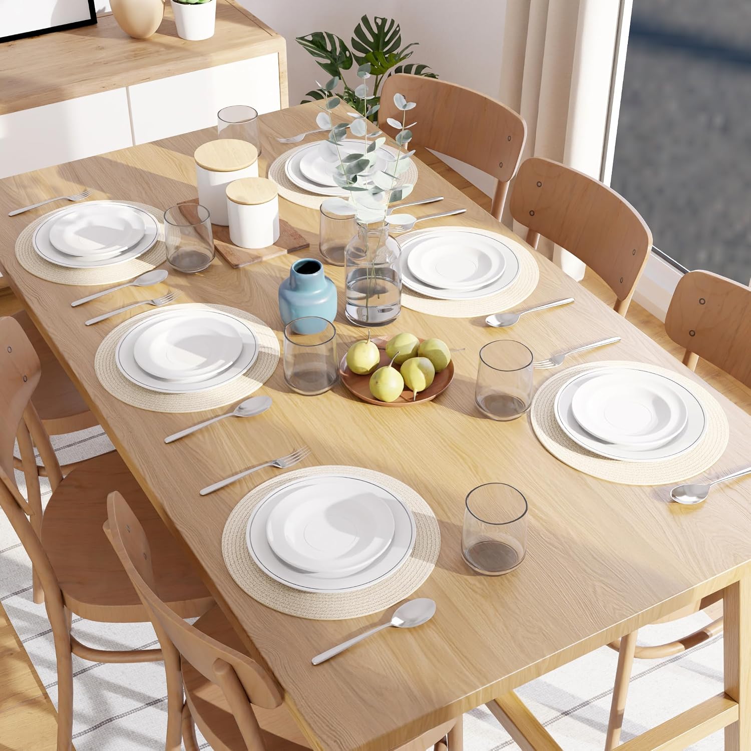 Encasa XO Placemats, Round Cotton Dining Table Mats 13" | Off White, Handcrafted Ribbed Texture | Heat Resistant