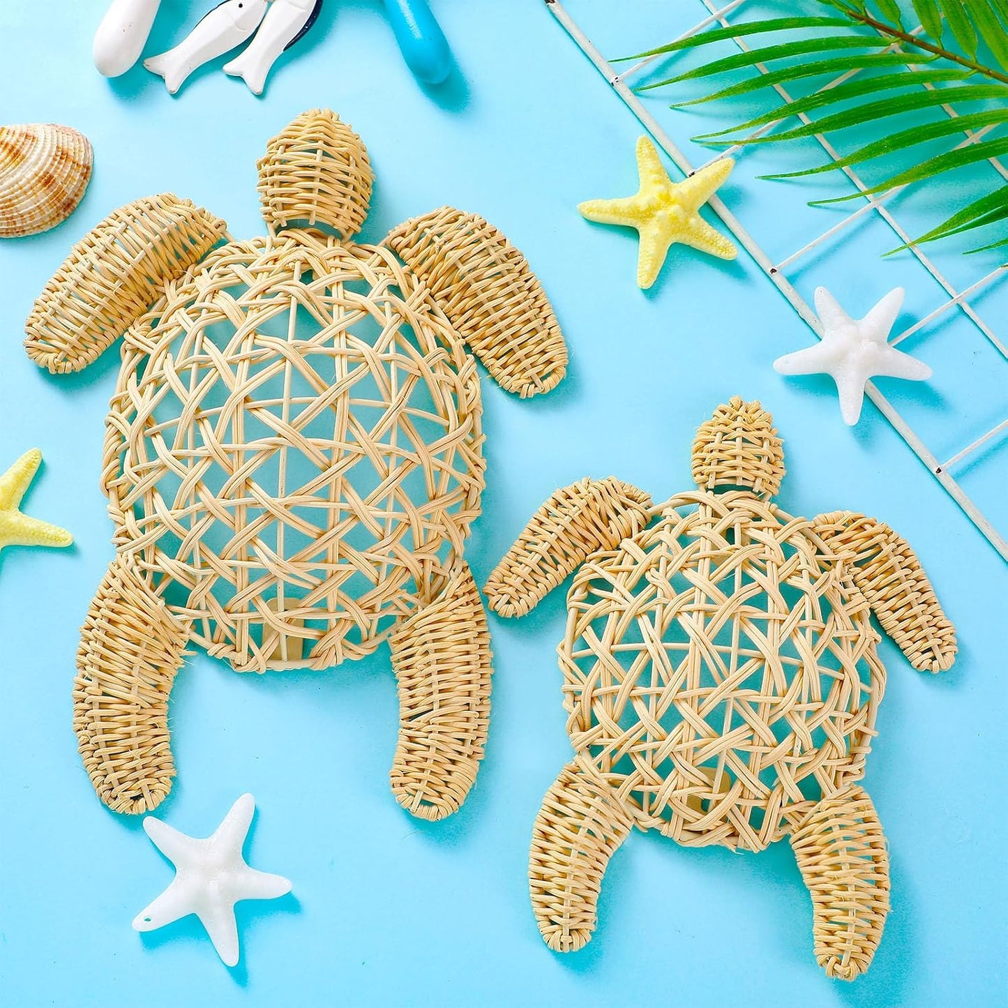 Semi Stereo Wicker Sea Turtle Wall Decor Coastal Beach Boho Handmade Wicker 2 Size Boho / Set of 2