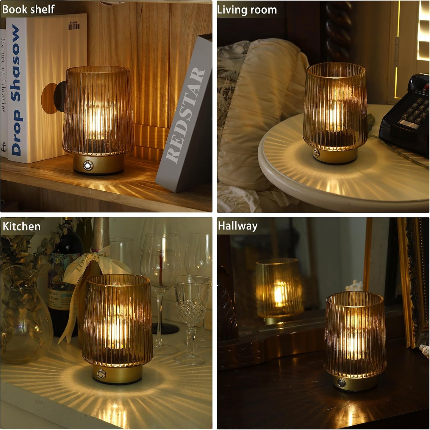 ULAROOM Cordless Lamp Rechargeable Battery Operated lamp, Glass Small Table lamp - Portable Dimmable Brightness Touch