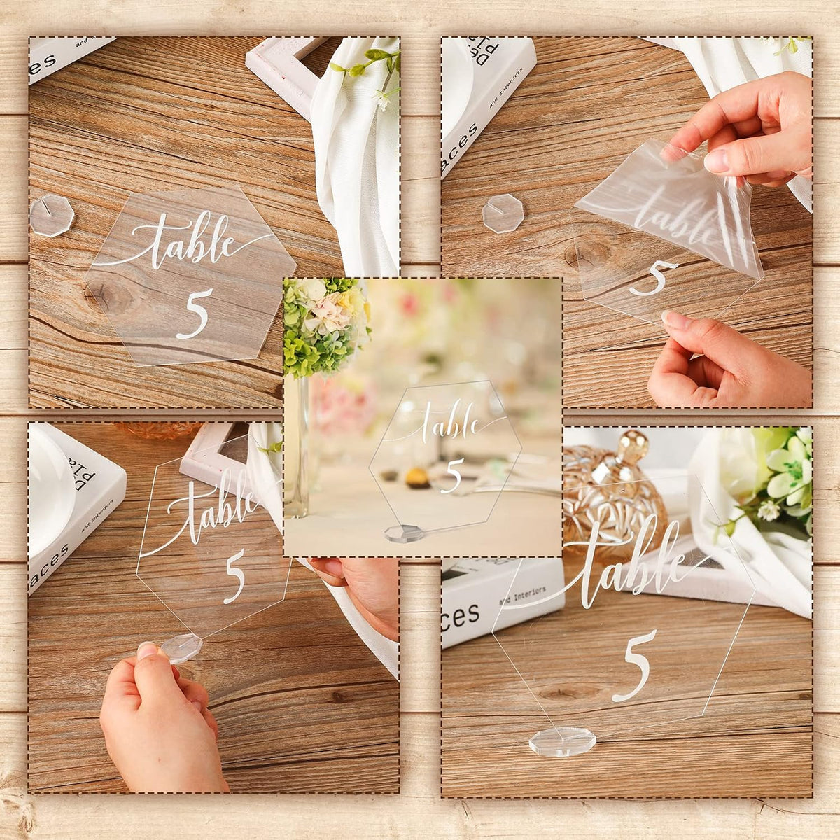 30 Pieces Acrylic Table Numbers 1-30 for Wedding Reception Clear Table Number Signs 1-30 with Stand Hexagonal Rectangle
