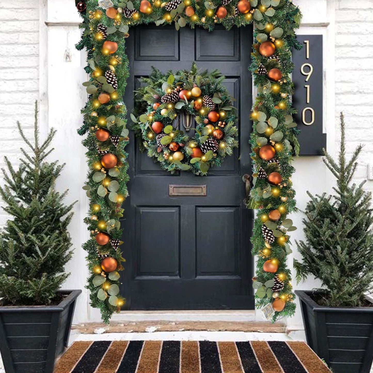 WANNA-CUL Pre-Lit 6ft Copper Gold Christmas Garland with 30 LED Lights | Timer Winter Xmas Lighted Garland for Mantel