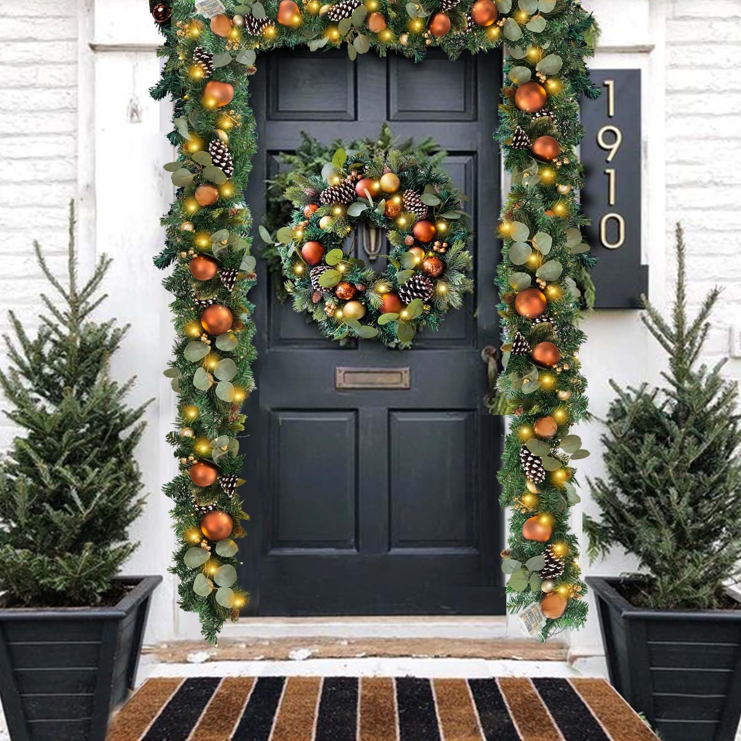 WANNA-CUL Pre-Lit 6ft Copper Gold Christmas Garland with 30 LED Lights | Timer Winter Xmas Lighted Garland for Mantel