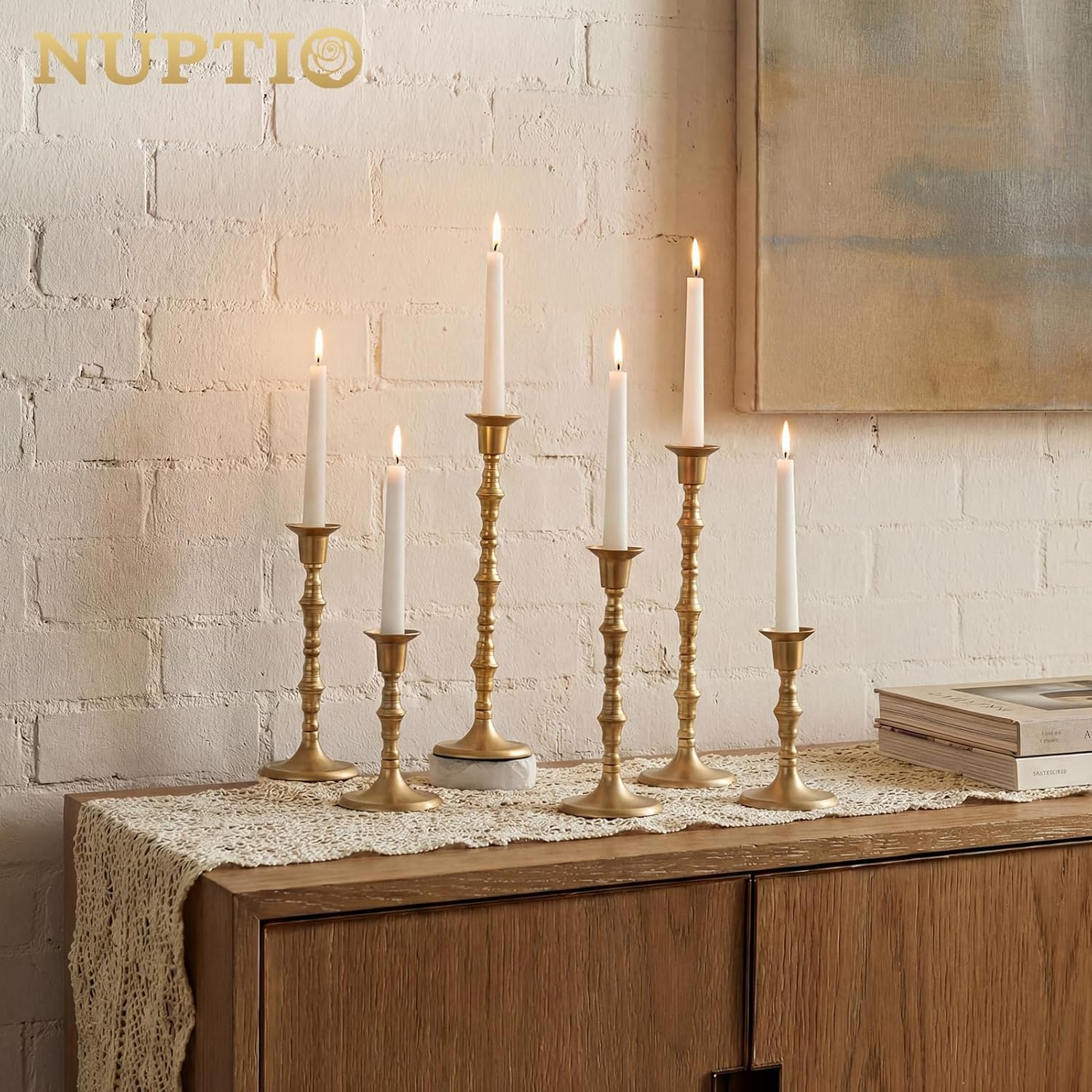NUPTIO Gold Candle Holders for Decor: Unique Candlestick Candleholders | Set of 6 Tall Assorted Candle Stick Taper