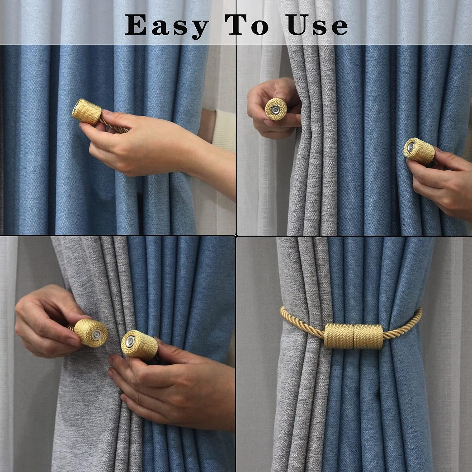 Magnetic Curtain Tiebacks Holdbacks Decorative Tie Backs for Windows Porlau | 6 Pack Gold Modern Outdoor Drapes