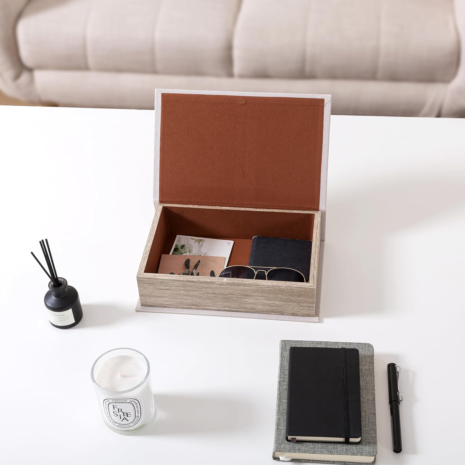 Faux Book Storage Box / Linen / 10.6 x 7.1 x 2.75