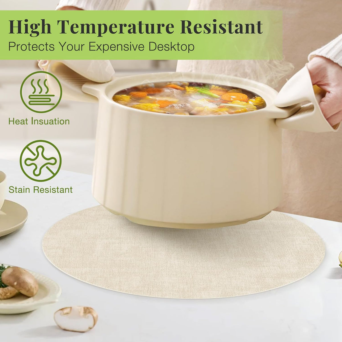 Fyvva Placemats Set of 12, 13" Round Reversible Faux Leather with Coasters | Wipeable & Waterproof Table Mats, Heat