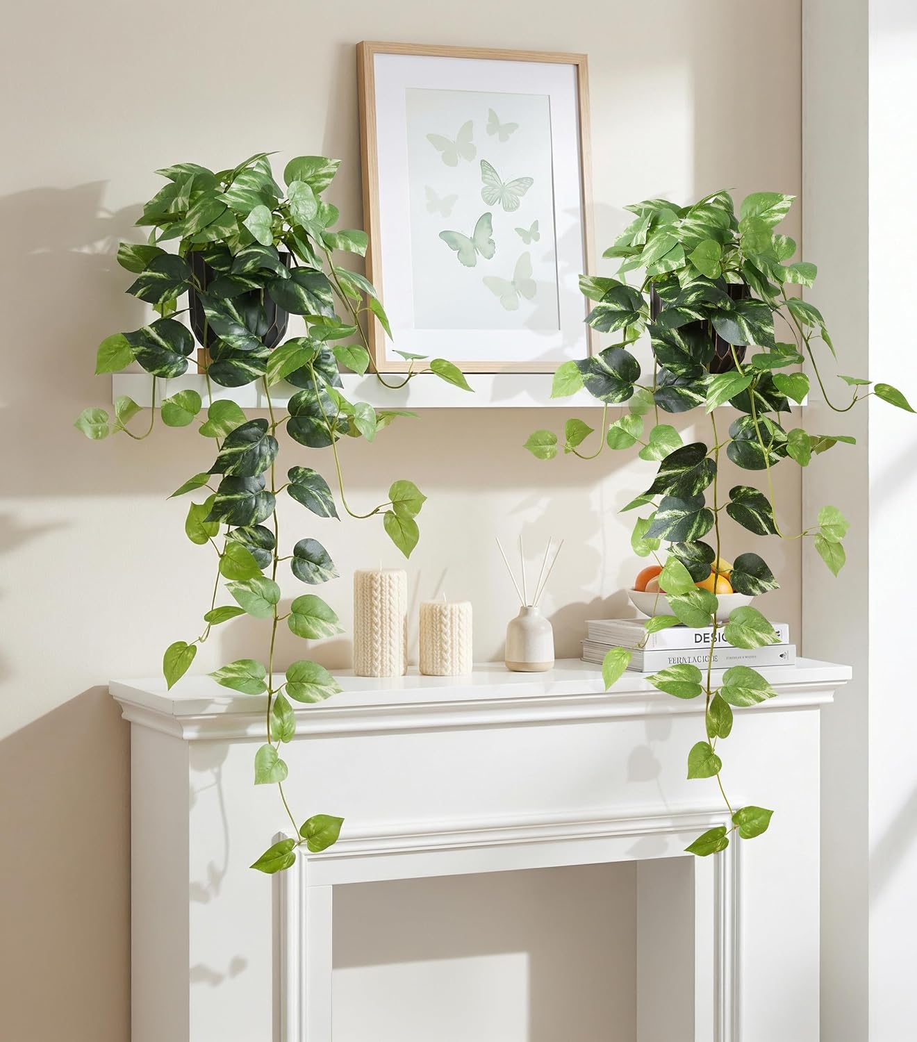 Fake Plants Faux Pothos Plants Potted Indoor Artificial / Golden Green Pothos Potted / Set of 2