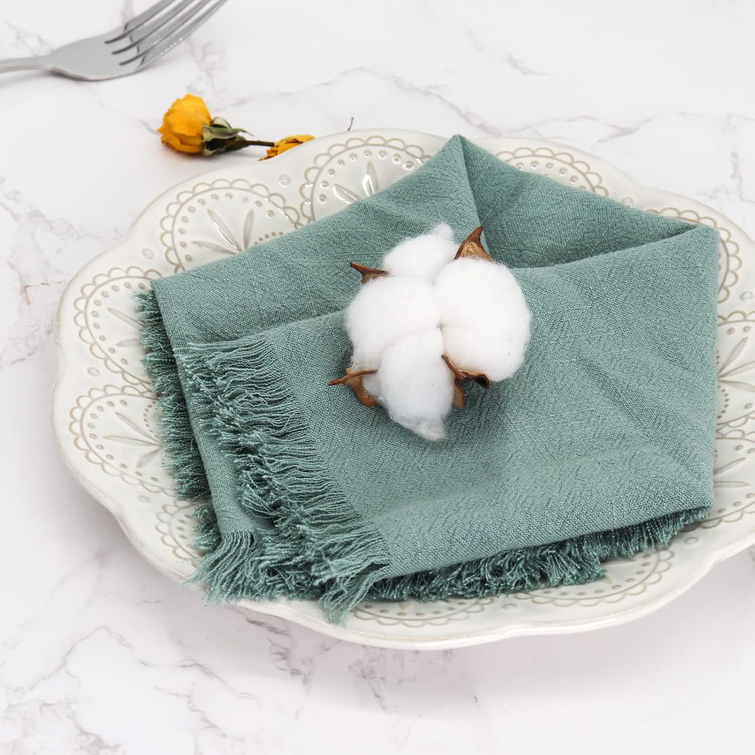 Handmade Cloth Napkins with Fringe,18 x 18 Inches Cotton Linen Napkins Set of 12 Versatile Handmade Square Rustic
