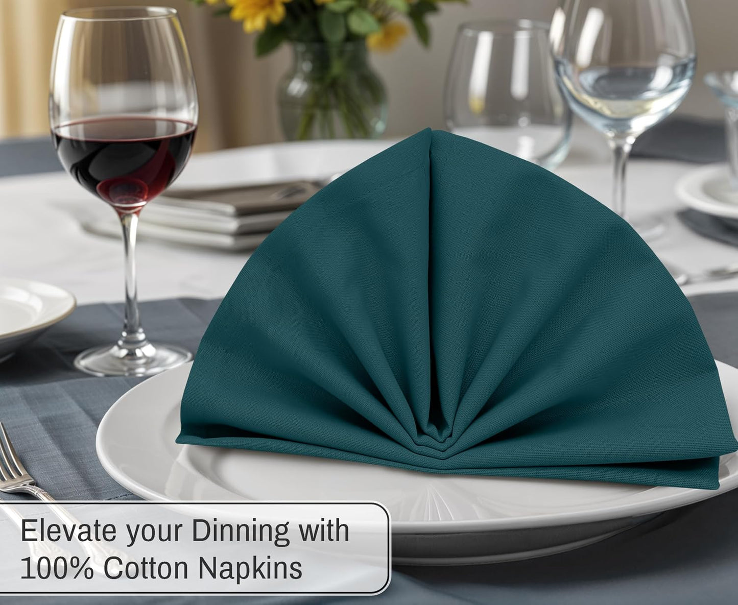 Ruvanti Cloth Napkins Set of 12, 100% Cotton 18”x18” - Deep Teal | Washable, Soft, Durable & Absorbent Everyday