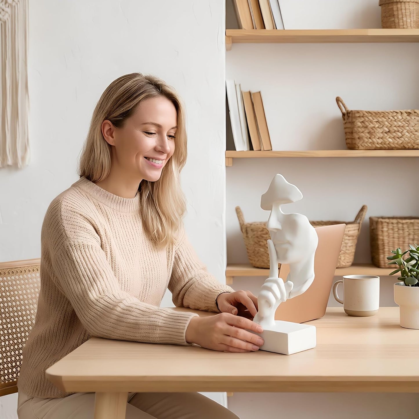 Abstract Face Sculpture Minimalist Abstract Face Figurine Modern Home Decor Abstract Human / White