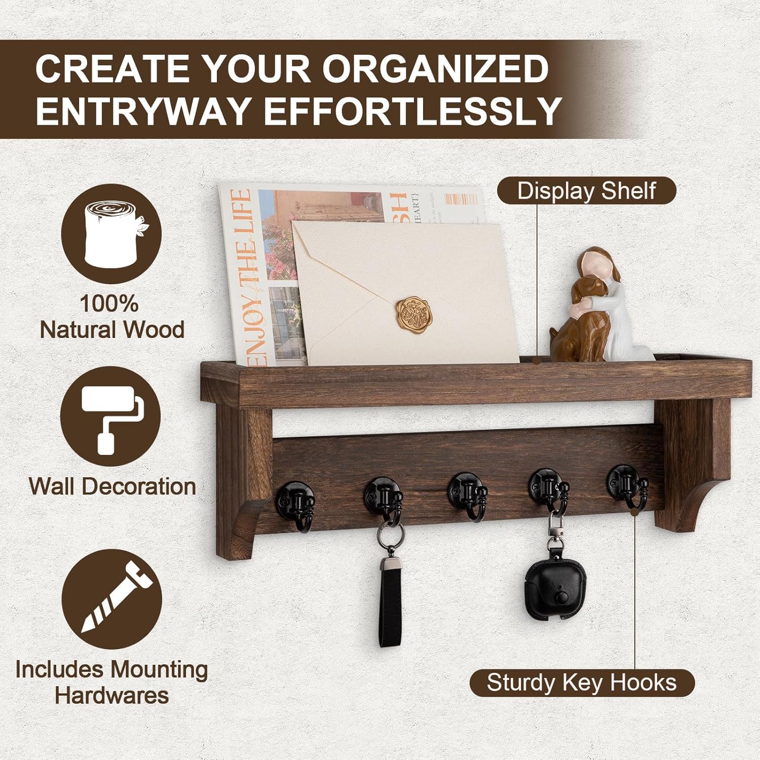 Key Holder / 5 Hooks for Coat / Brown