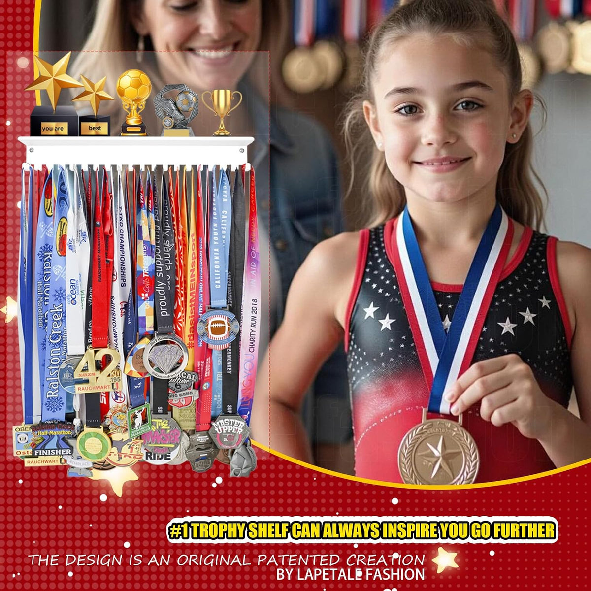 Non-Slip Trophy Shelf,Trophy and Medal Display Shelf, Medal Hanger Display For Wall with 16inchL,Shelves For Trophies