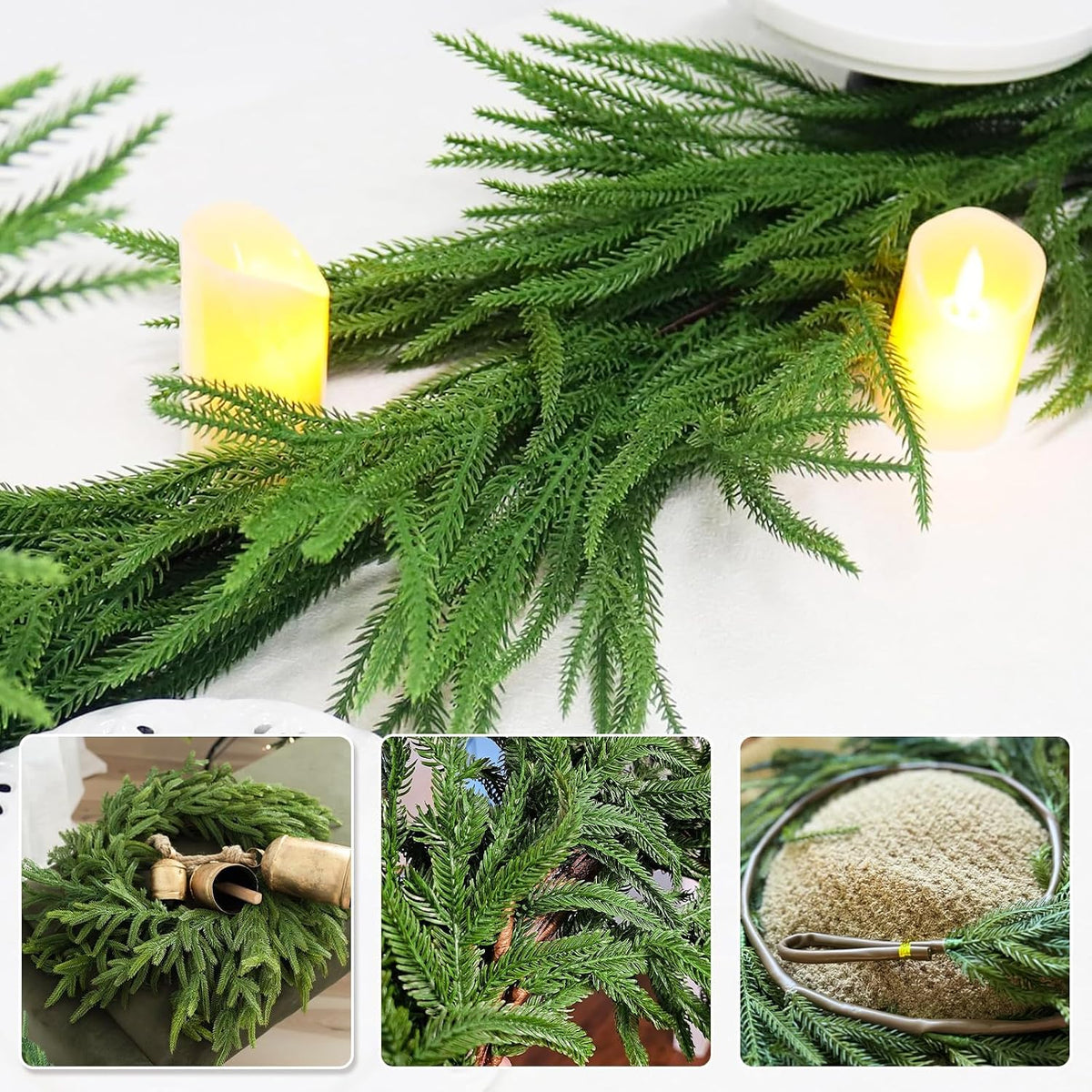 2Pcs 9FT Artificial Norfolk Pine Garland, Real Touch Christmas Garlands | Realistic Faux Greenery Soft Textured Winter