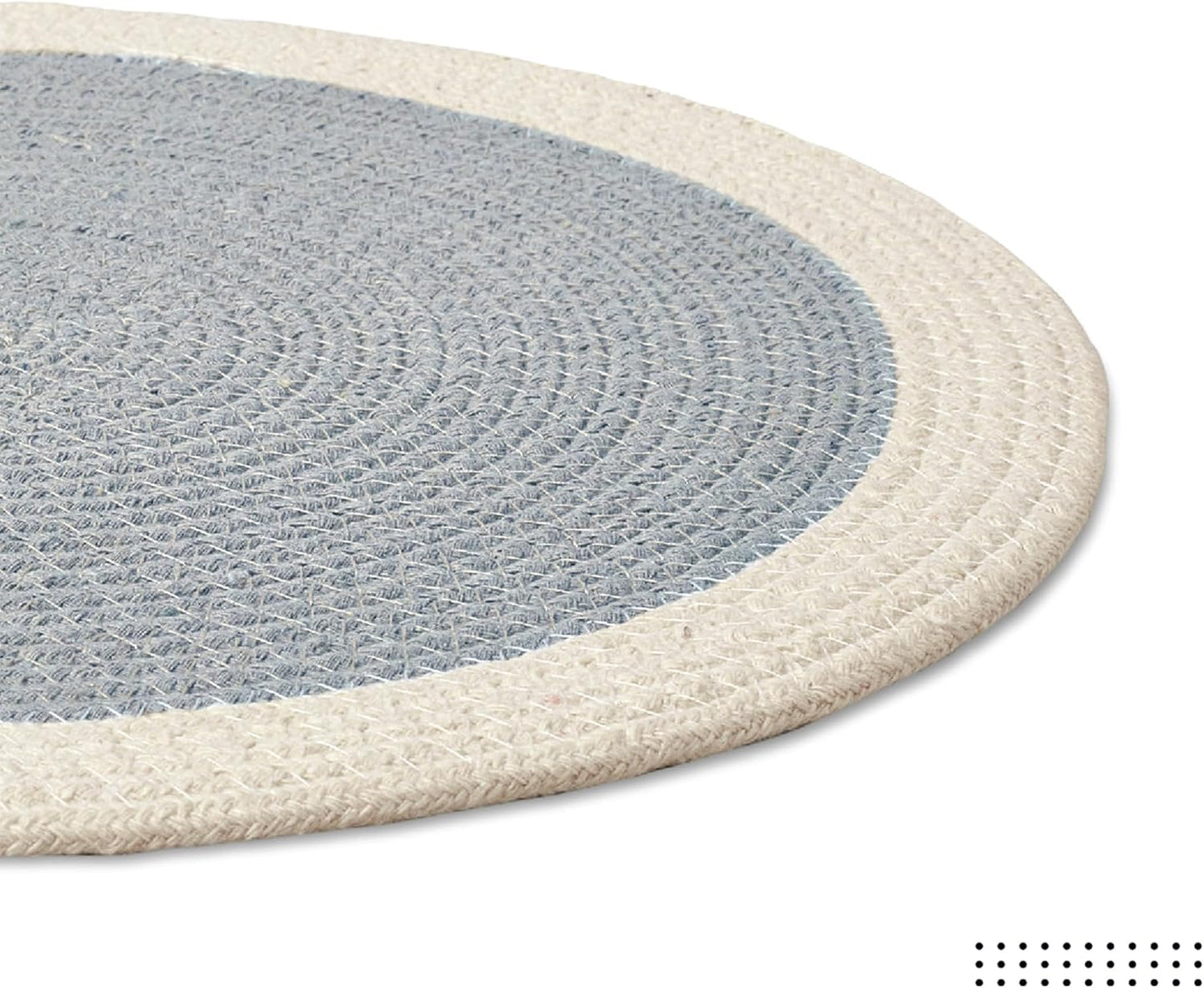Encasa XO Dining Placemats, Cotton Round Table Mats 13" Light Grey & Off White