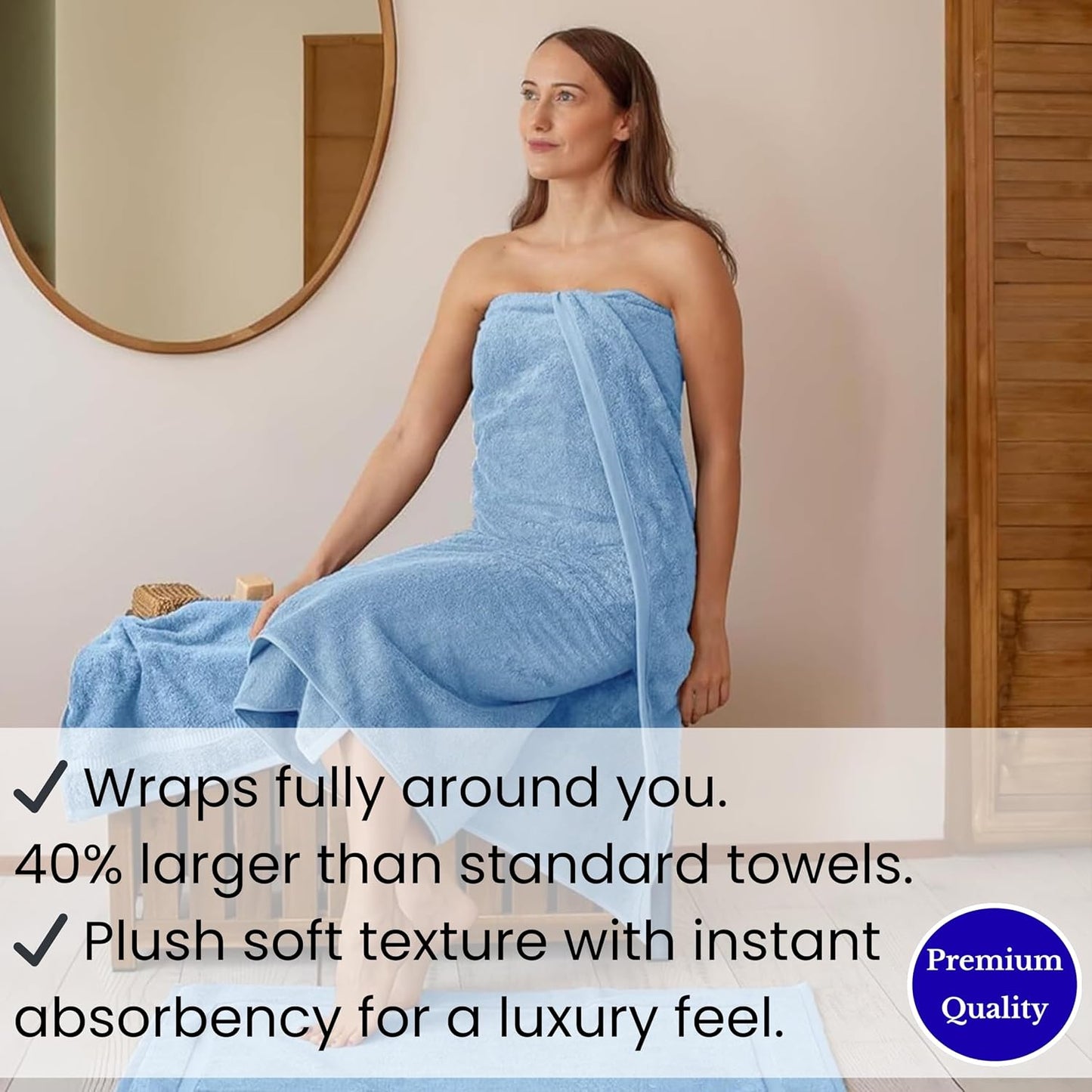 SALBAKOS Luxury 100% Turkish Cotton Bath Sheet 40x80 inch (1-Piece, Blue) | Extra Large Jumbo Oversized Bathroom and