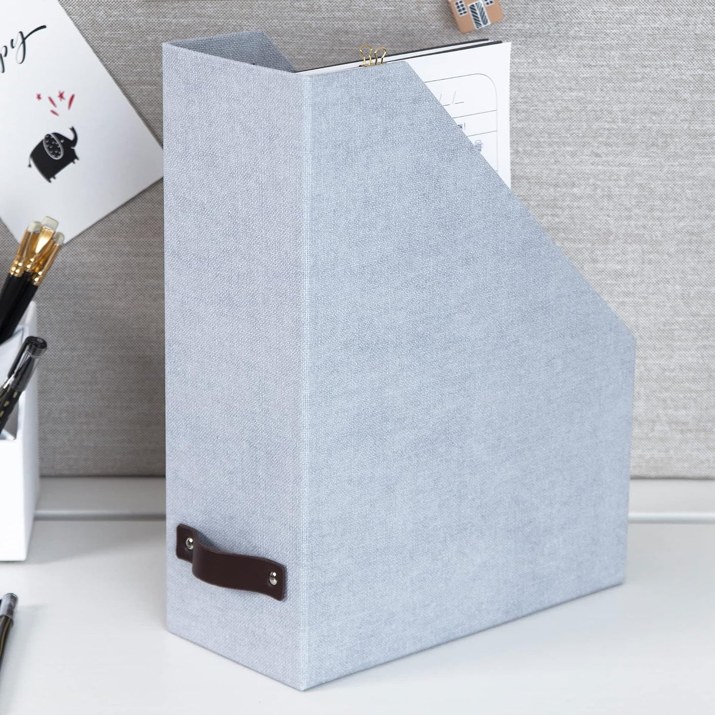 Bigso Box of Sweden Estelle Canvas Fiberboard Upright Magazine Storage Box | Magazine Holder & Organizer for Papers &