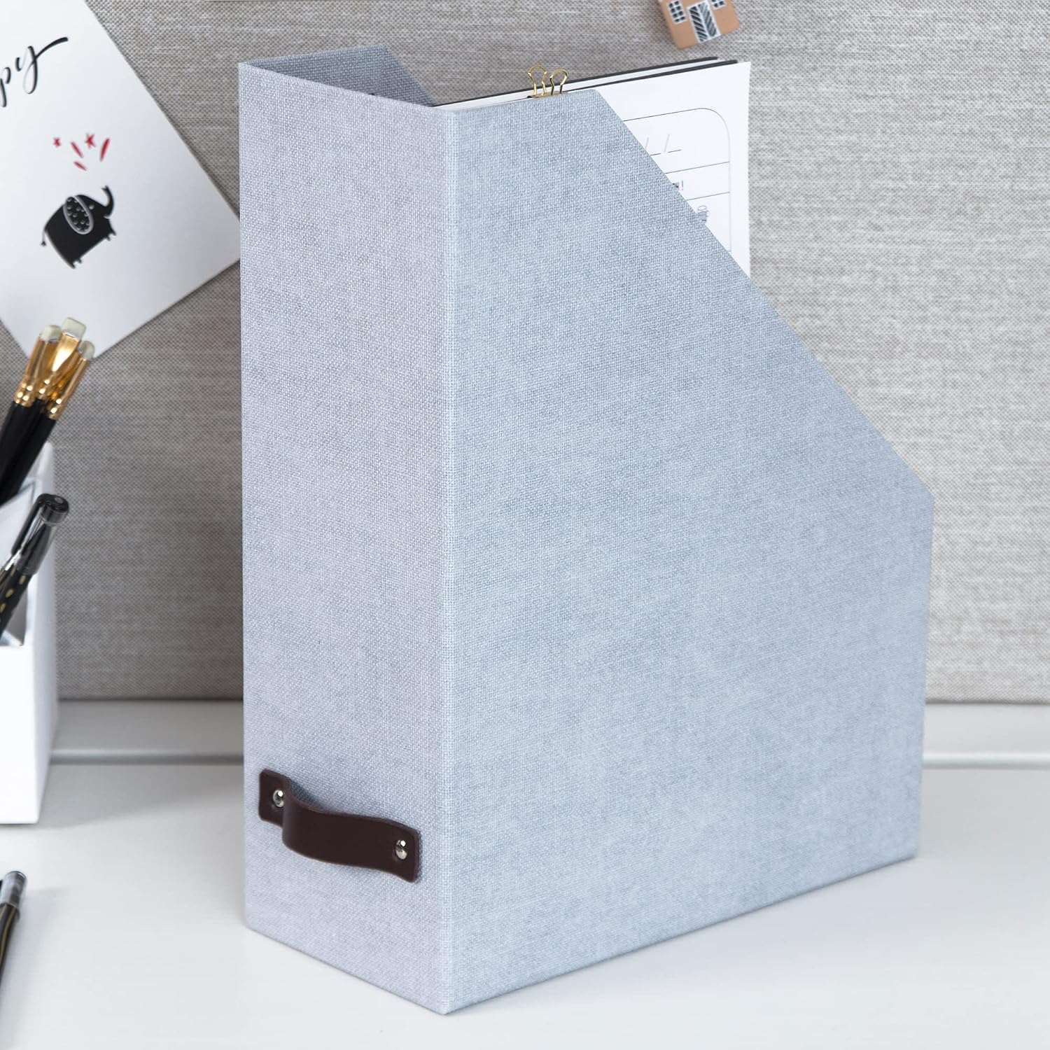 Bigso Box of Sweden Estelle Canvas Fiberboard Upright Magazine Storage Box | Magazine Holder & Organizer for Papers &