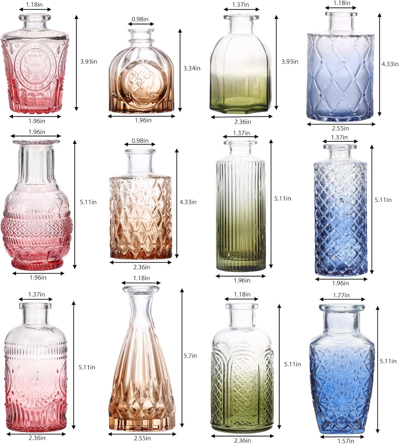 Colorful Glass Bud Vases / Multicolor / Set of 12