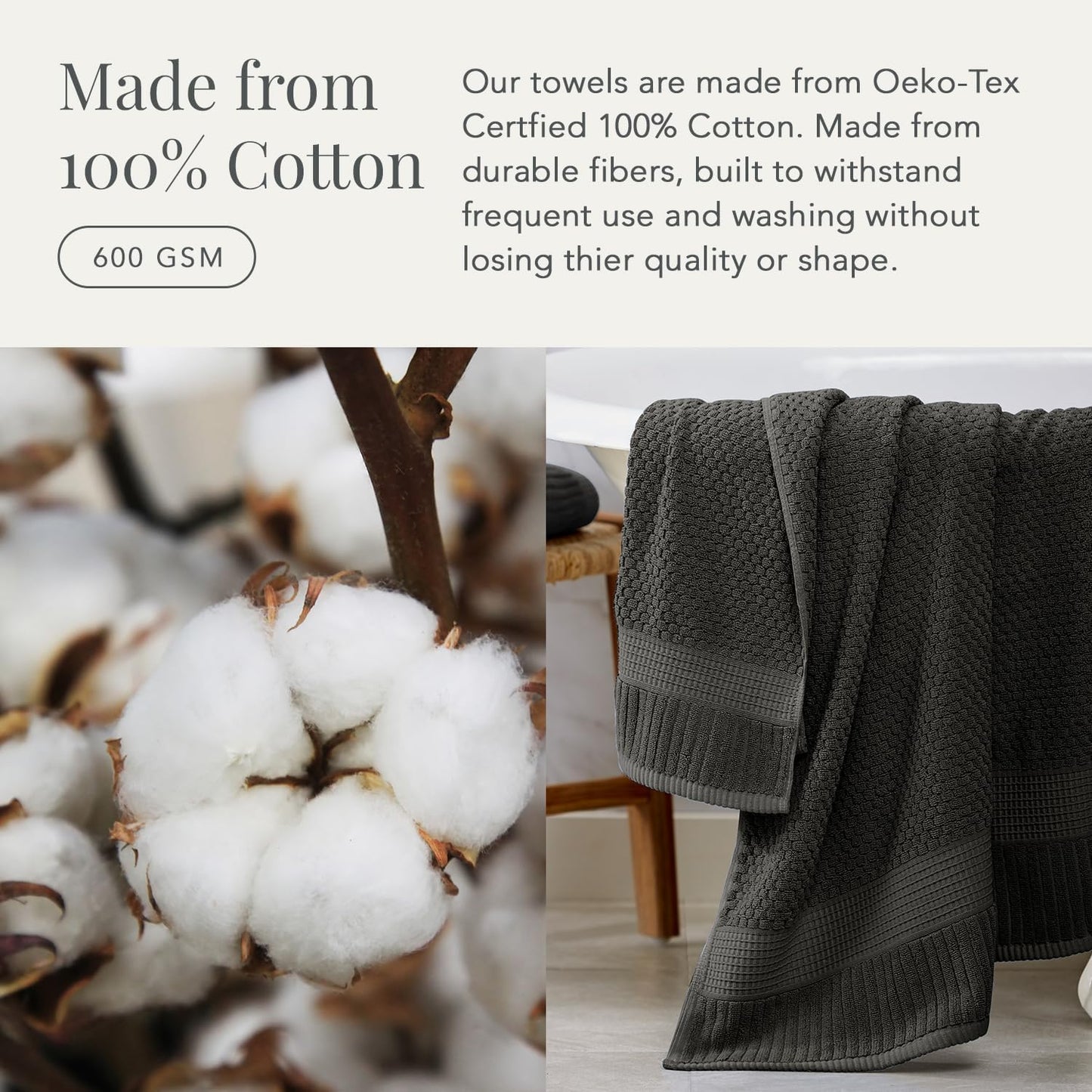 NY Loft 100% Cotton 2-Pack Oversized Bath Towel Set | Dark Grey | Quick-Dry | Two Oversized 35" x 70" Bath Towels /