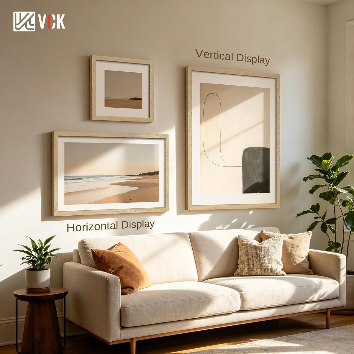 VCK 13x19 Picture Frames Set of 6, Natural Solid Wood, Wall Hanging | Wide Border, Light Woodgrain, Shatterproof