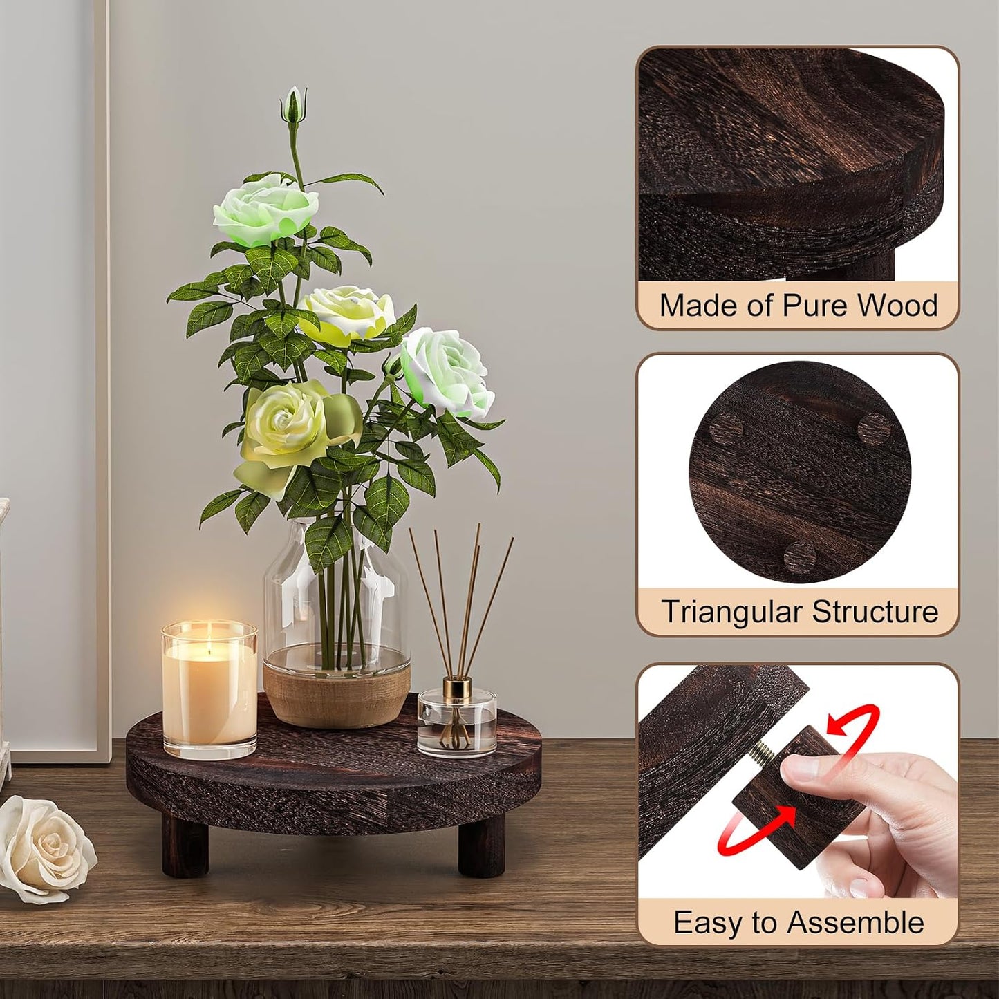 Wood Plant Stand Indoor Outdoor, 12/10/8/6" Round Wood Riser for Decor, Wooden Stool Display Stand Flower Pot Holder