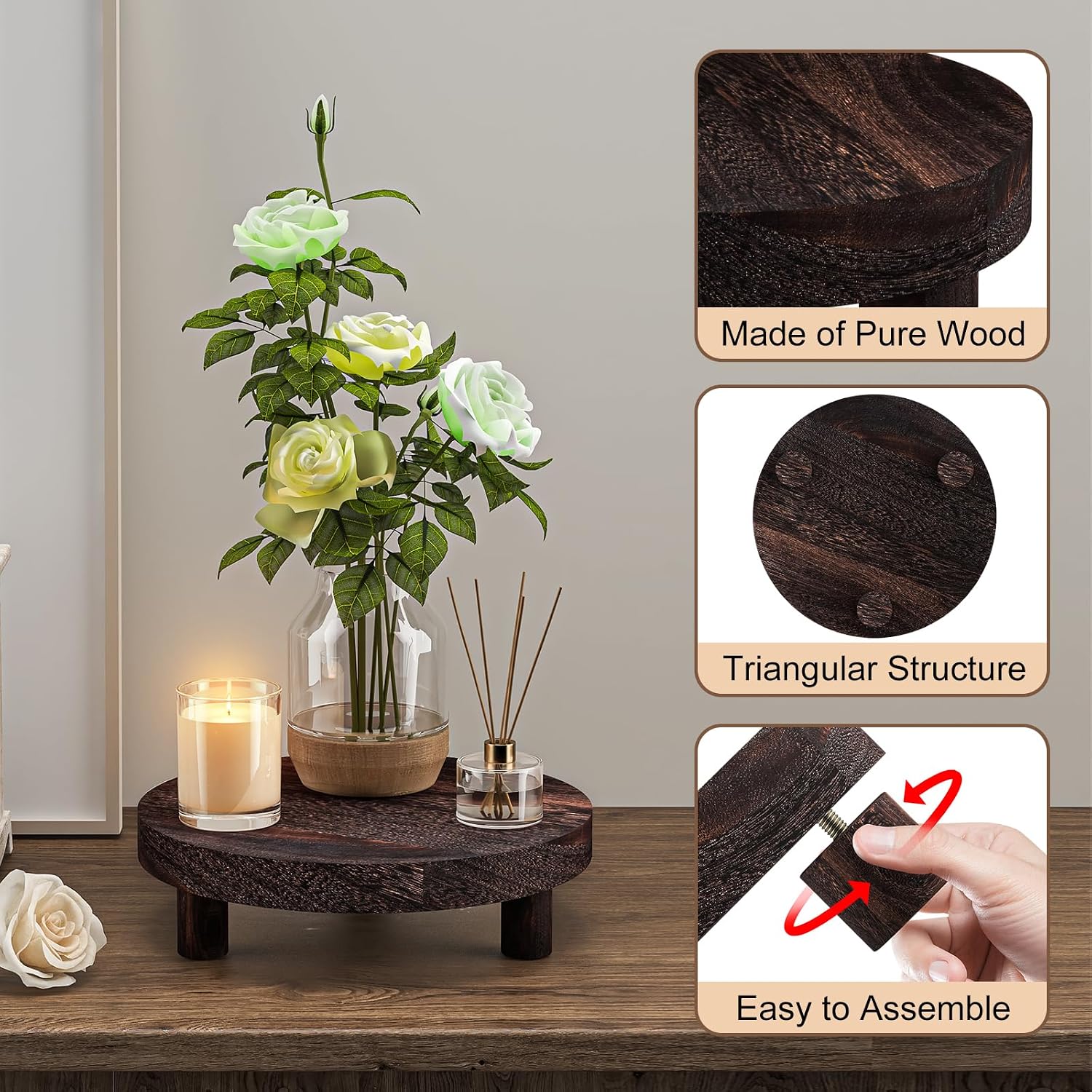 Wood Plant Stand Indoor Outdoor, 12/10/8/6" Round Wood Riser for Decor, Wooden Stool Display Stand Flower Pot Holder