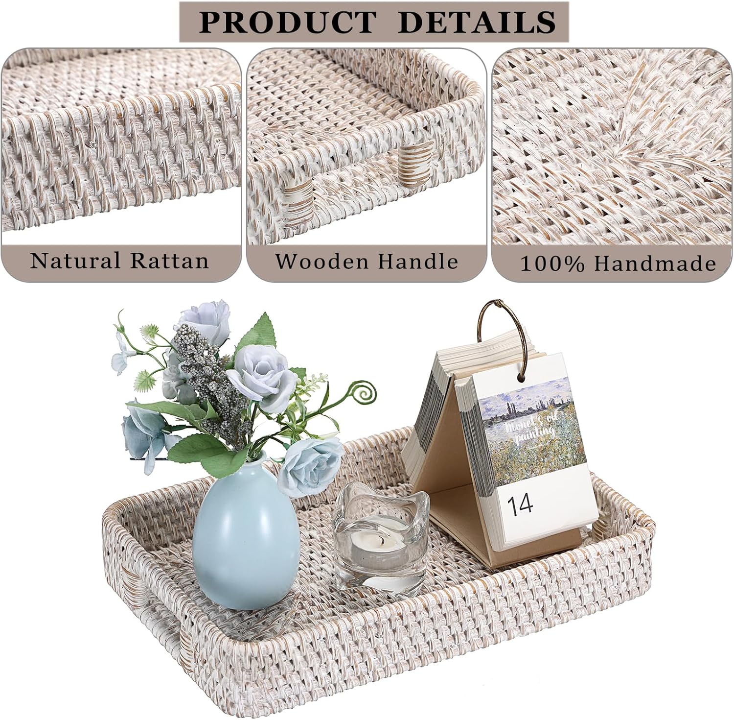 Hand Woven Tray / 11.8 x 7.8 x 1.9 / Whitewash