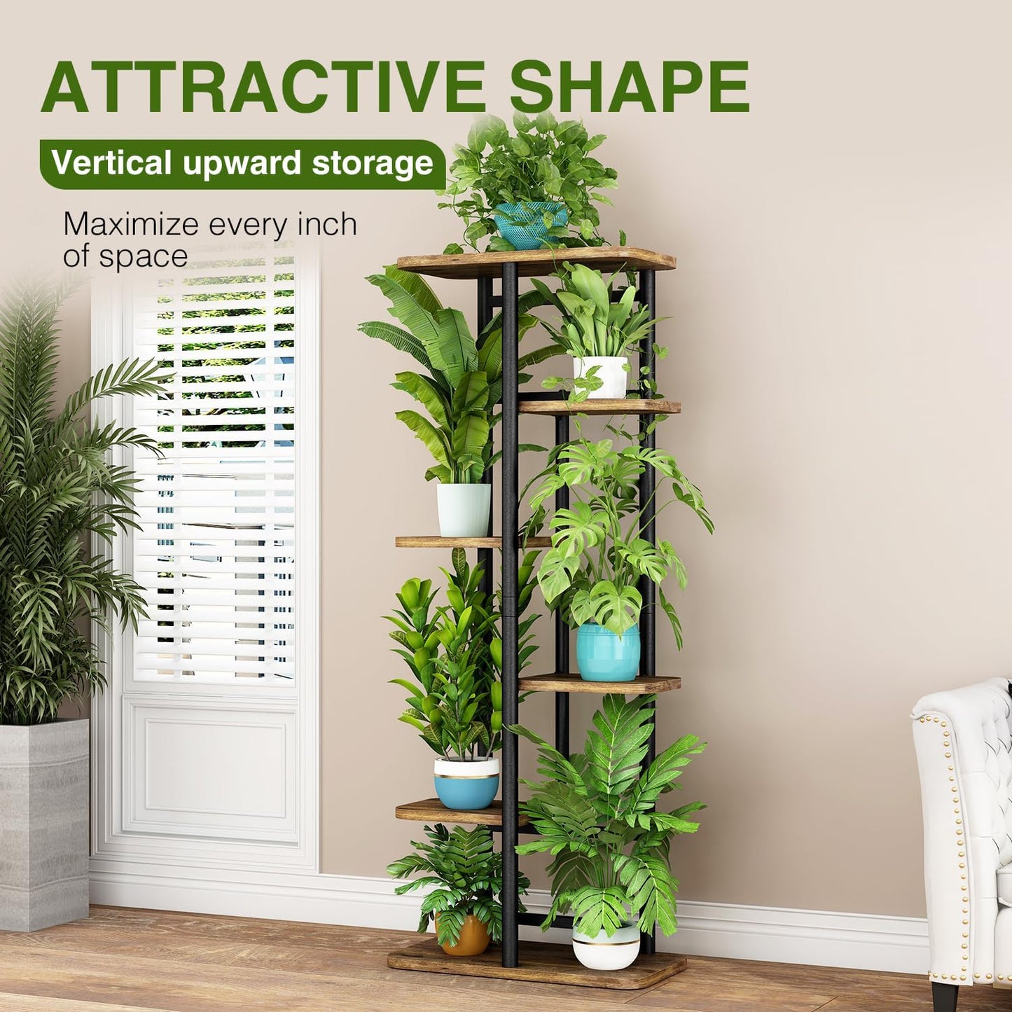 LINZINAR Plant Stand Indoor 6 Tier Metal Corner Tall Flower Shelf | Plant Rack for Multiple Plants, Tiered Flower Plant