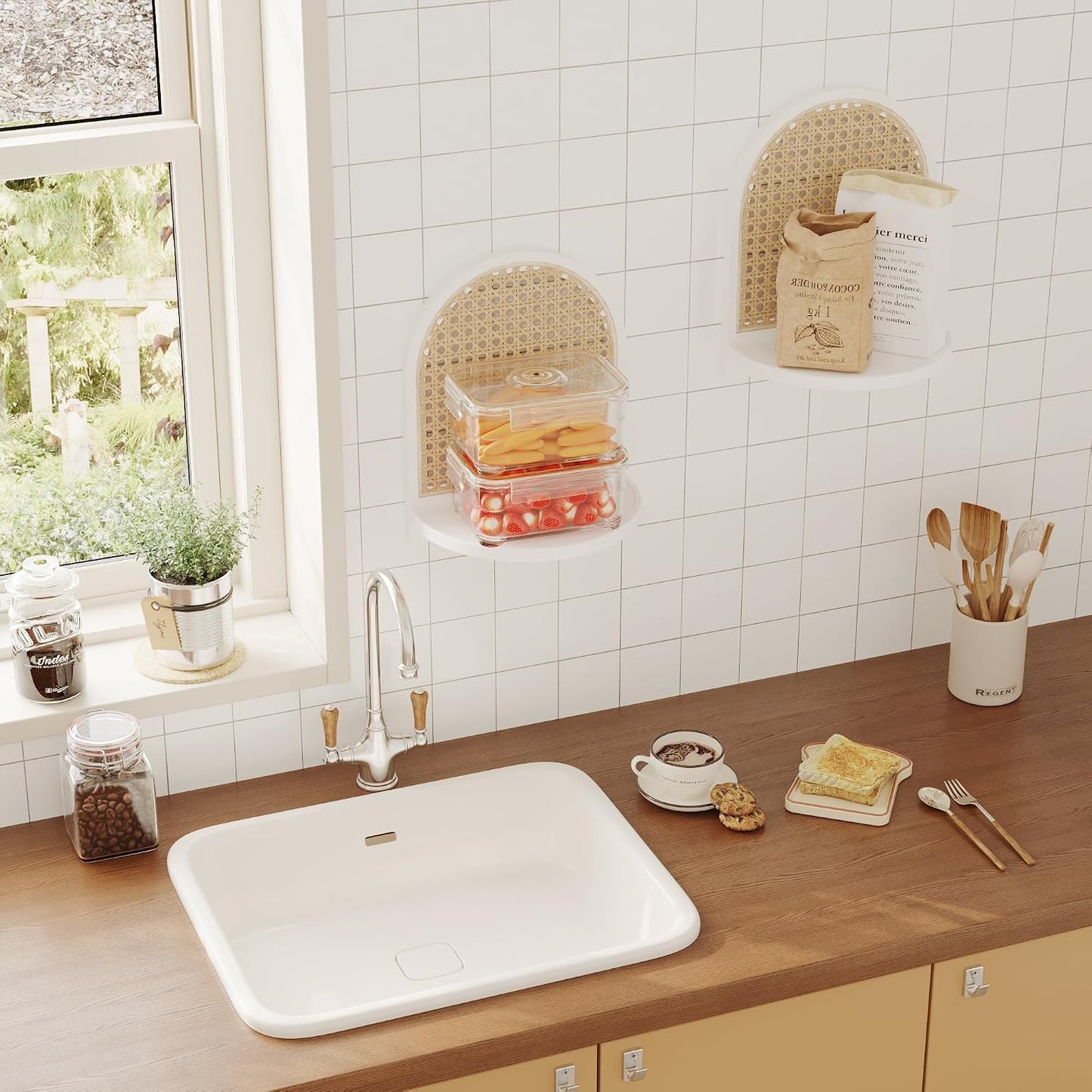 Boho Wall Decor Small Floating Shelf for Plant / White / 9.25*5.41*11.61 Inch / Set of 2