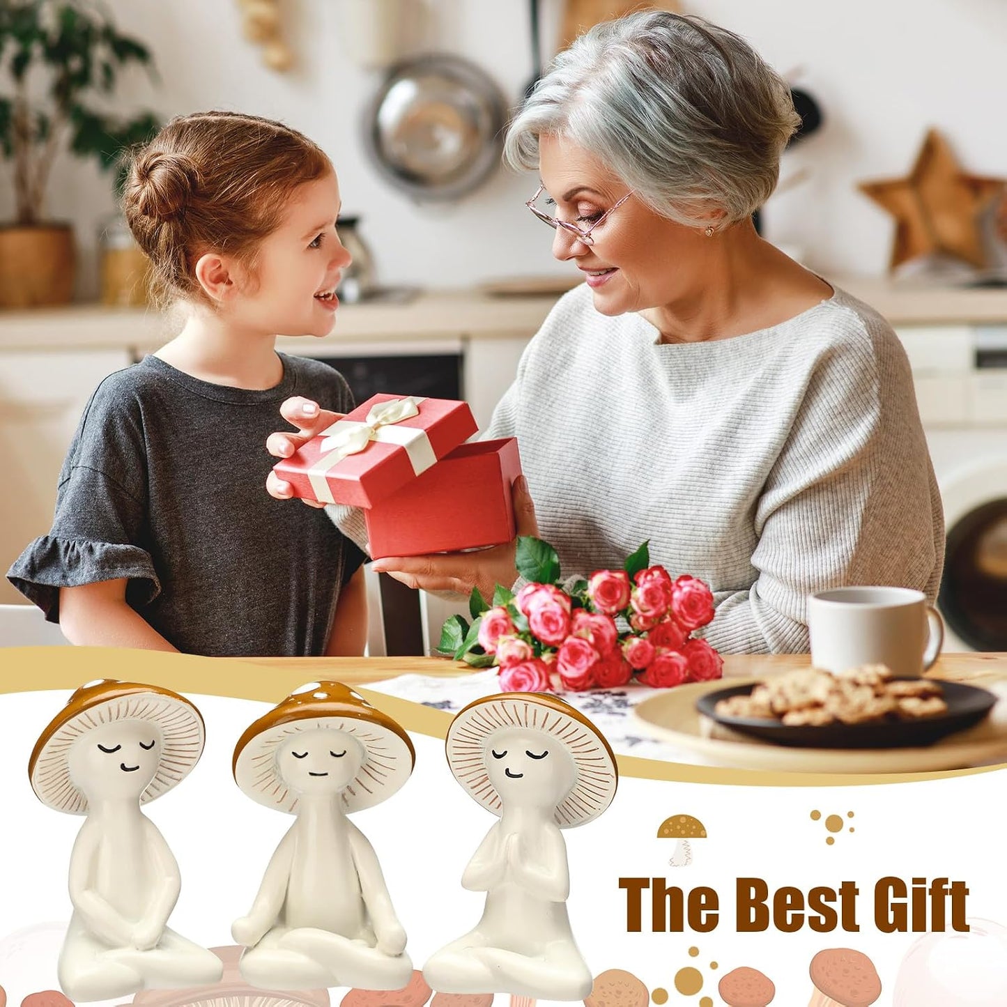 Meditation Statue Resin Yoga Figurine Meditation Tabletop Plant Statues Decor / Mushroom / Set of 3